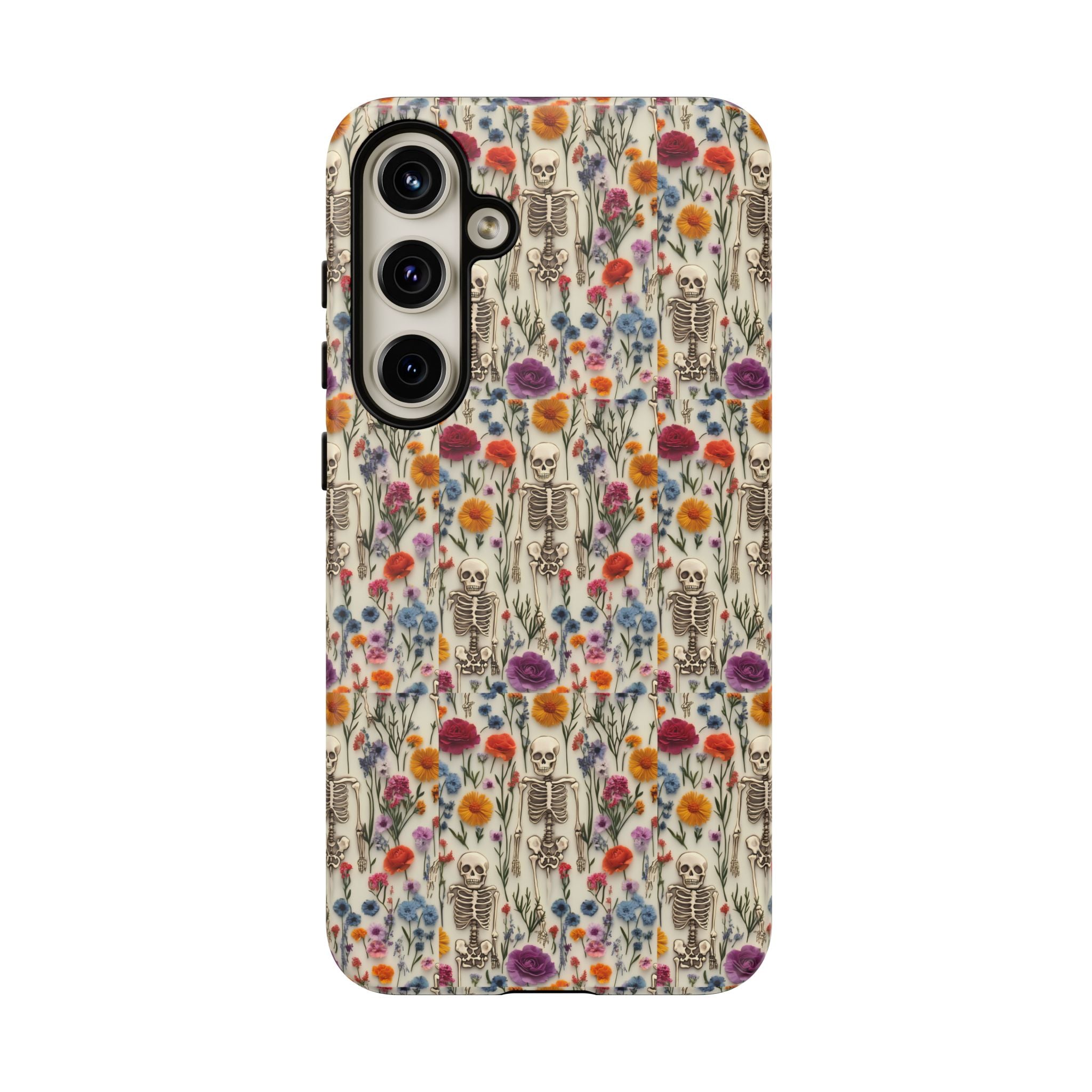 Skeleton Floral Phone Case – Gothic Vintage Botanical Skull Cover for iPhone, Samsung & Pixel Models