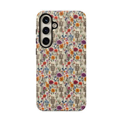 Skeleton Floral Phone Case – Gothic Vintage Botanical Skull Cover for iPhone, Samsung & Pixel Models