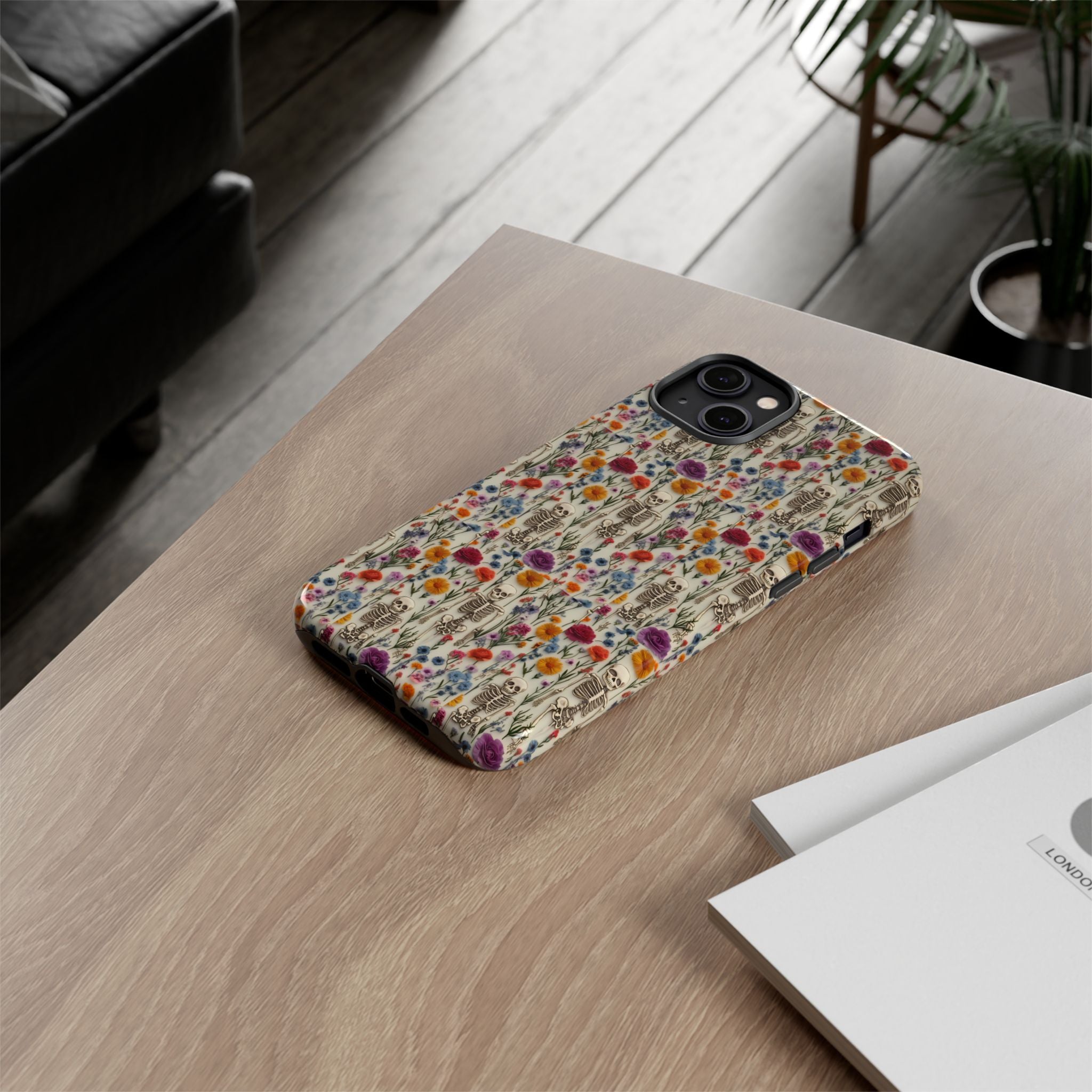 Skeleton Floral Phone Case – Gothic Vintage Botanical Skull Cover for iPhone, Samsung & Pixel Models