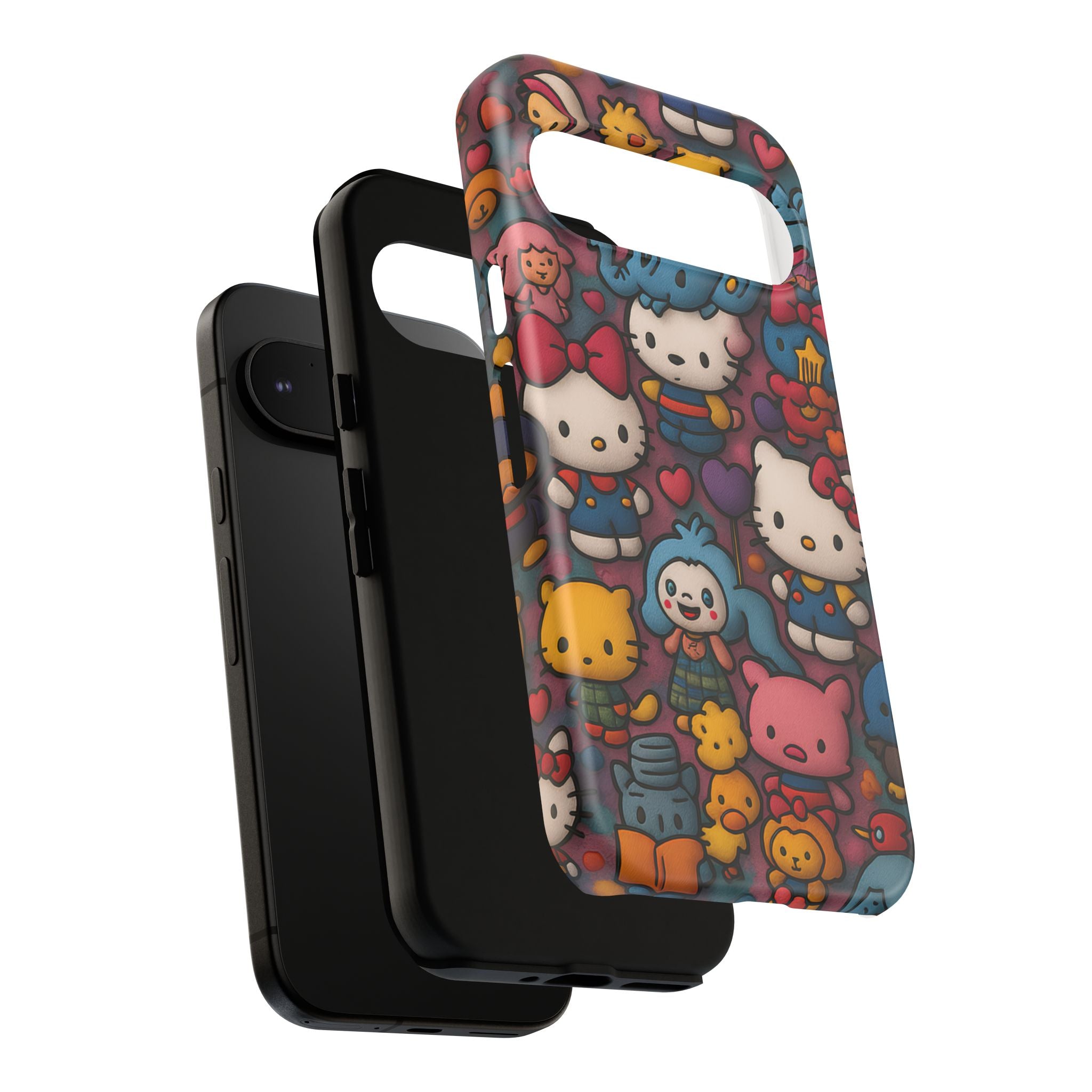 Cute Kawaii Cartoon Phone CaseColorful Hello Kitty Style Collage Cover for iPhone & Samsung
