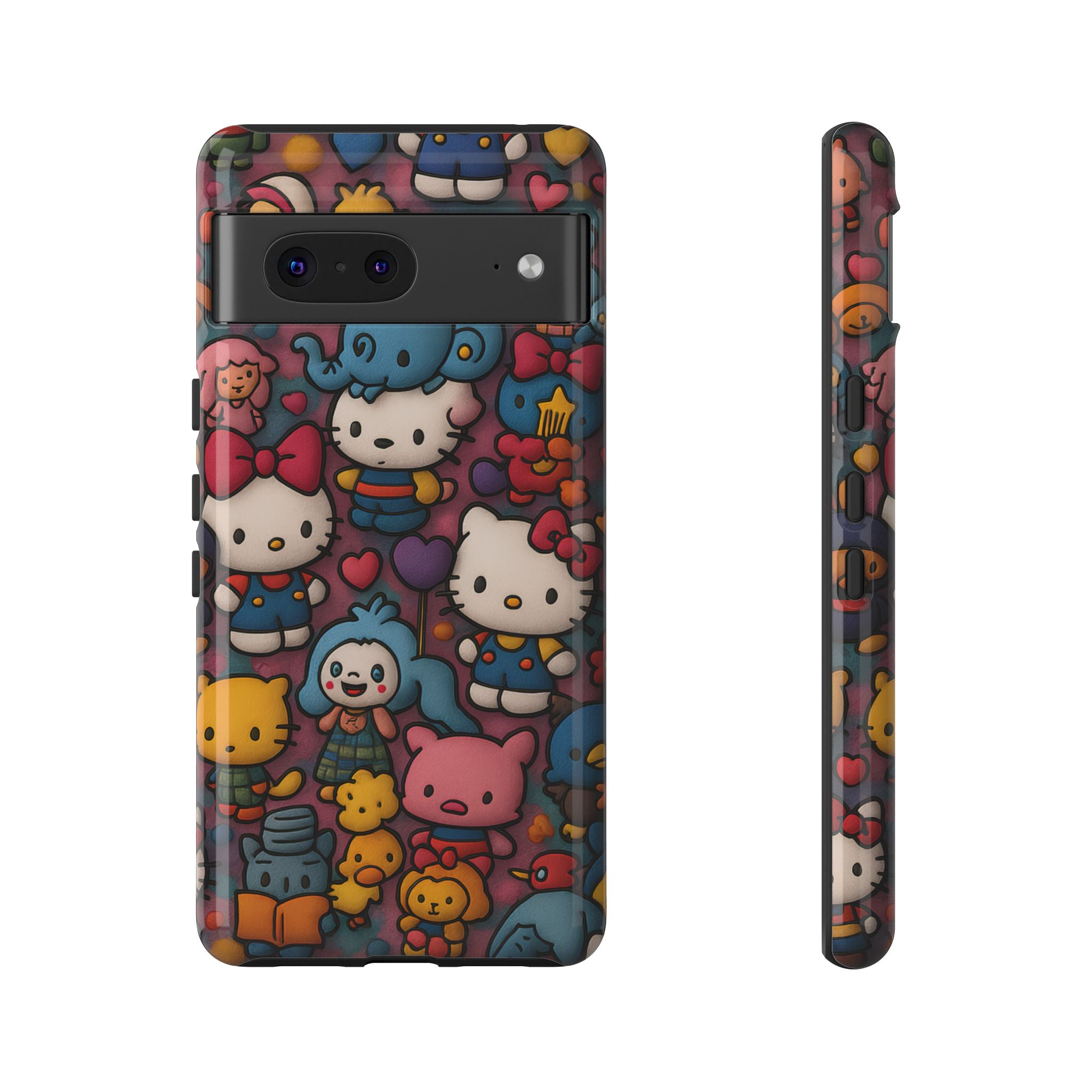 Cute Kawaii Cartoon Phone CaseColorful Hello Kitty Style Collage Cover for iPhone & Samsung