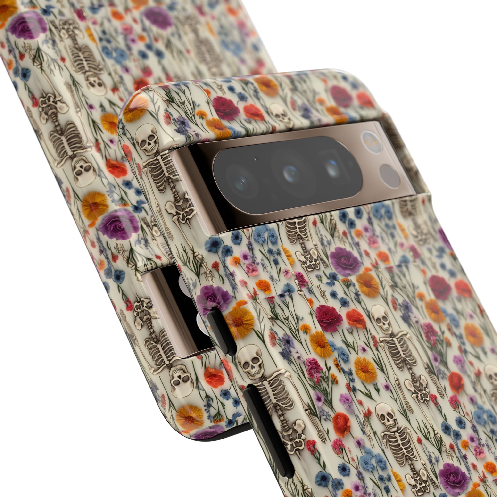 Skeleton Floral Phone Case – Gothic Vintage Botanical Skull Cover for iPhone, Samsung & Pixel Models
