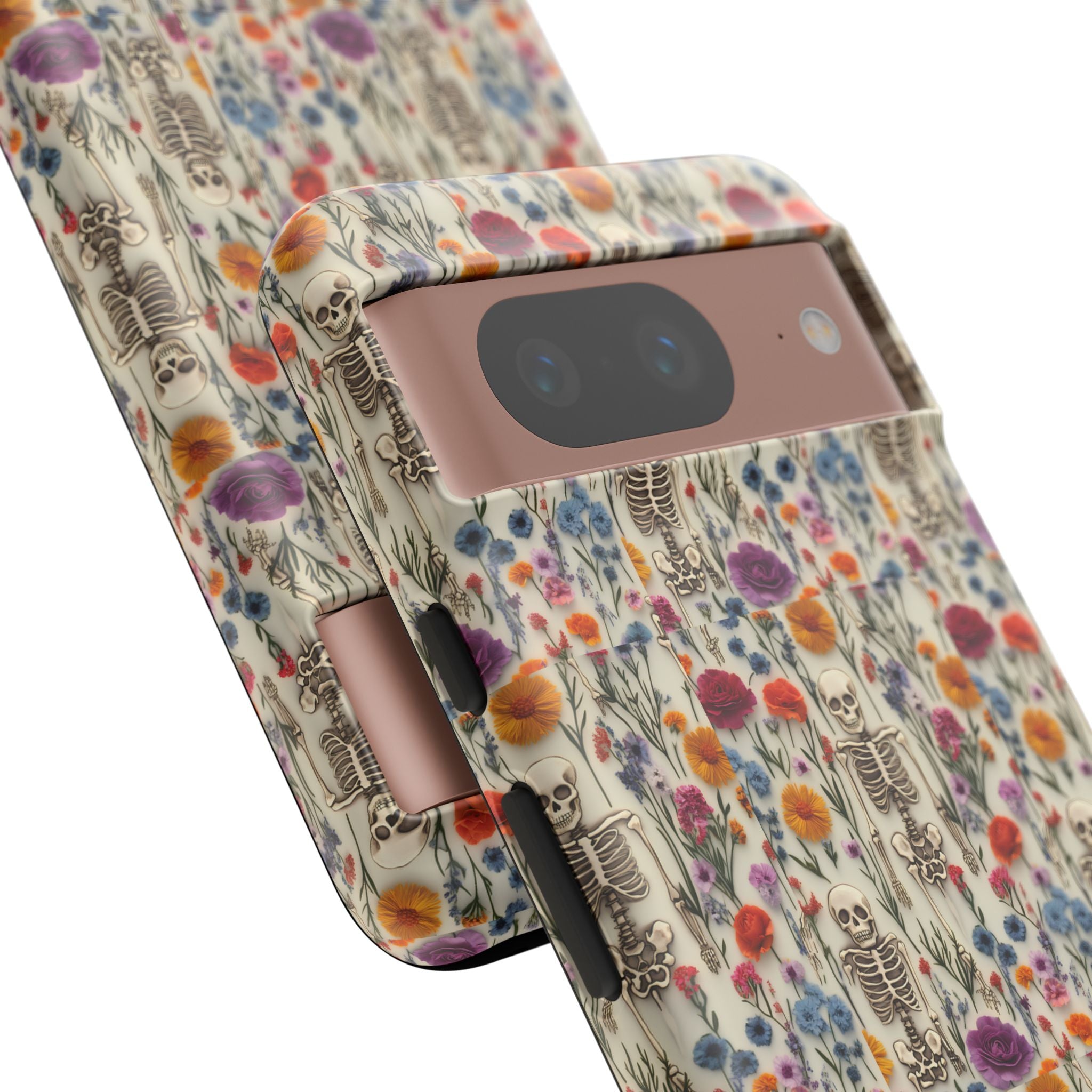 Skeleton Floral Phone Case – Gothic Vintage Botanical Skull Cover for iPhone, Samsung & Pixel Models