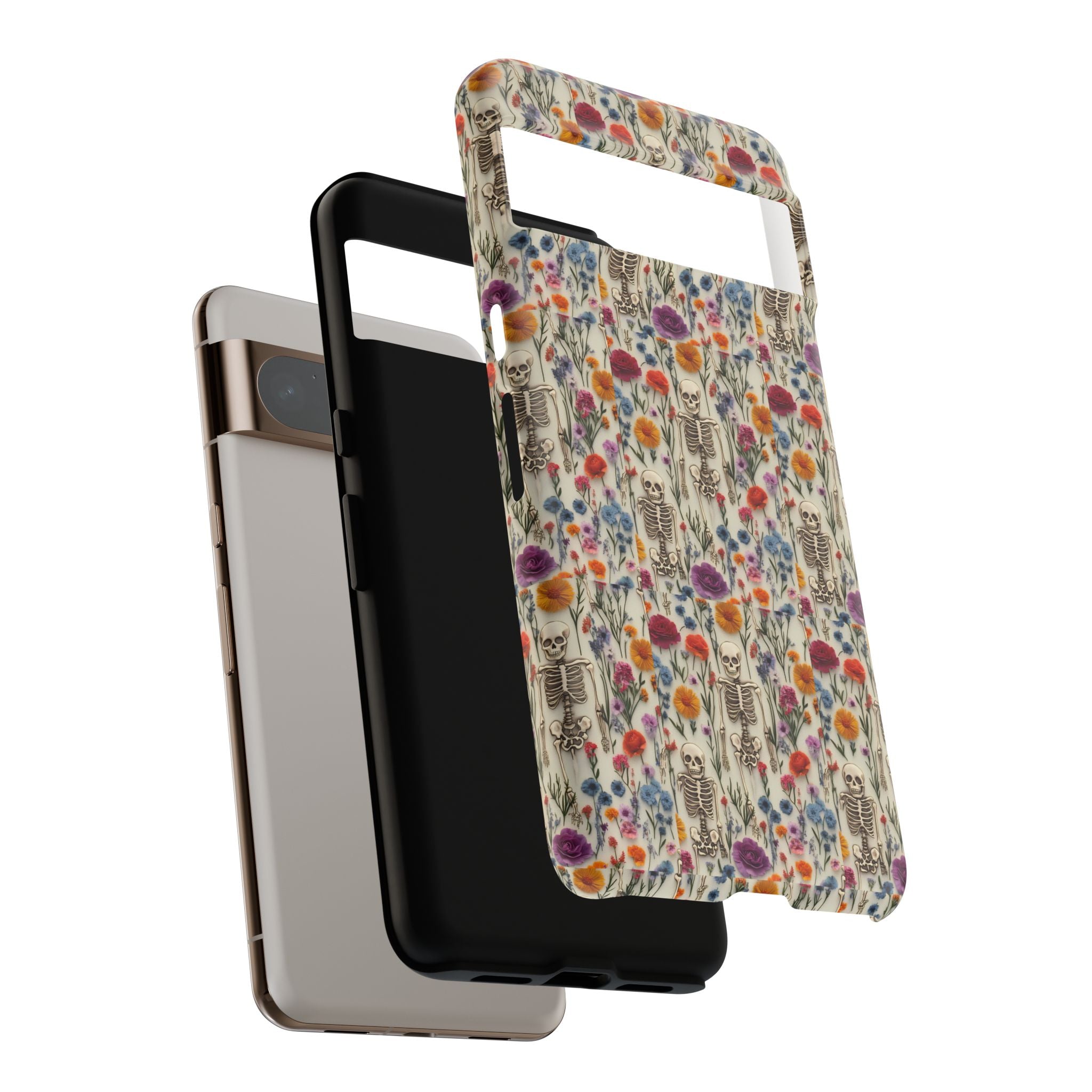 Skeleton Floral Phone Case – Gothic Vintage Botanical Skull Cover for iPhone, Samsung & Pixel Models