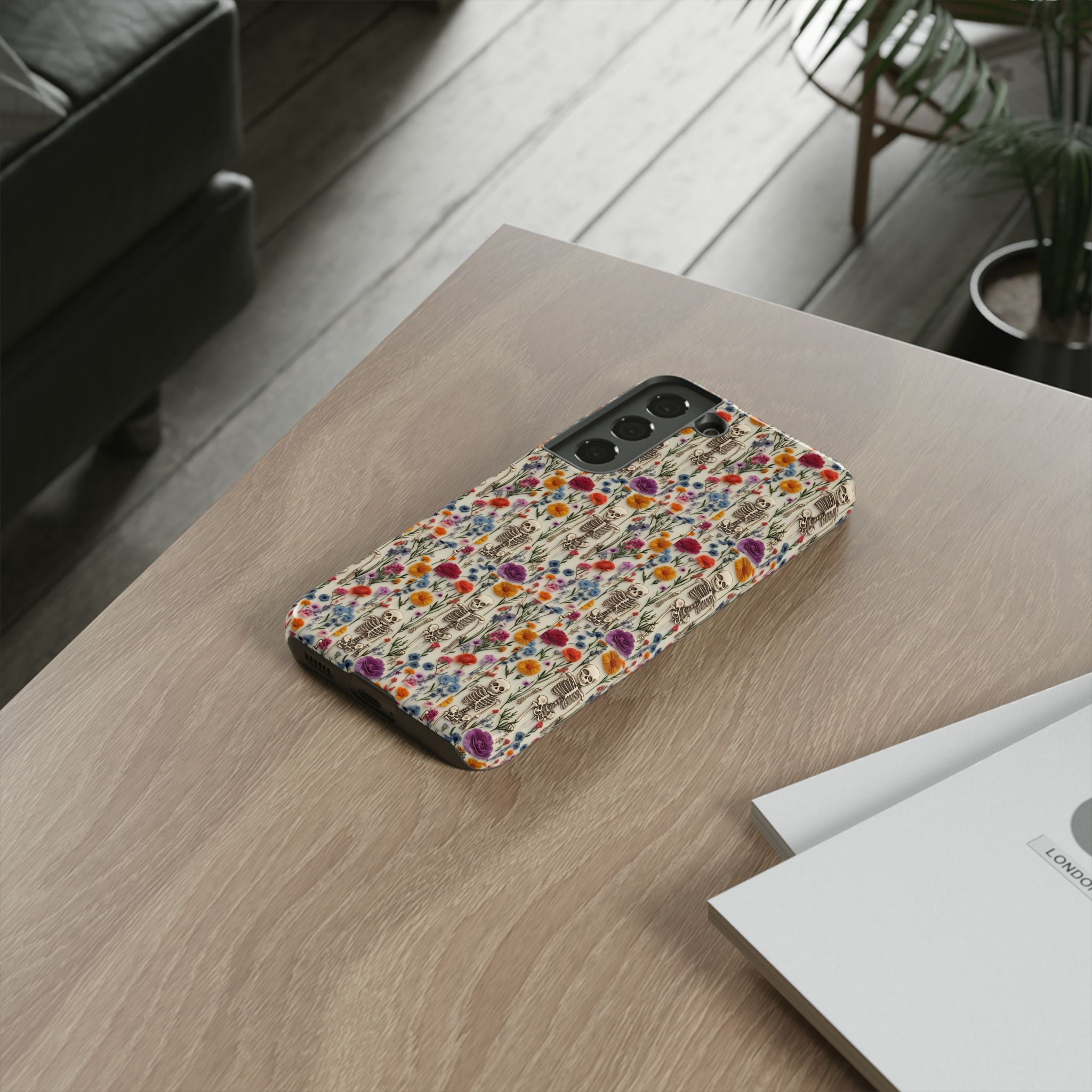 Skeleton Floral Phone Case – Gothic Vintage Botanical Skull Cover for iPhone, Samsung & Pixel Models
