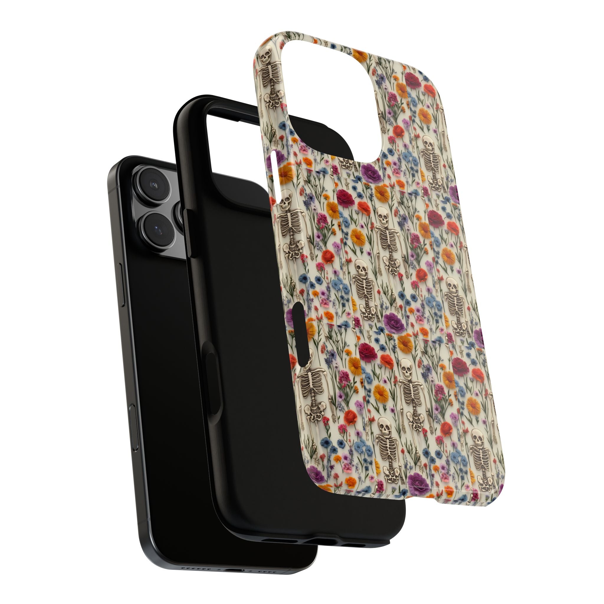 Skeleton Floral Phone Case – Gothic Vintage Botanical Skull Cover for iPhone, Samsung & Pixel Models