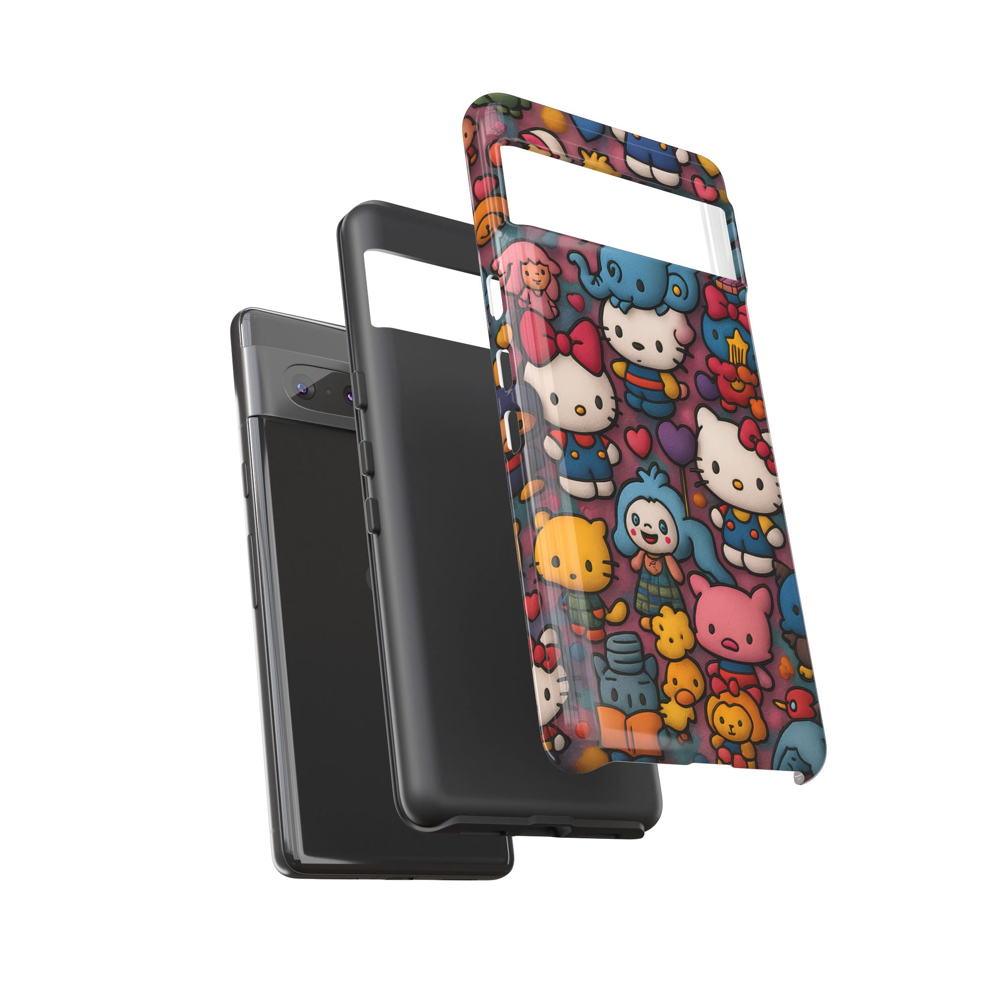 Cute Kawaii Cartoon Phone CaseColorful Hello Kitty Style Collage Cover for iPhone & Samsung