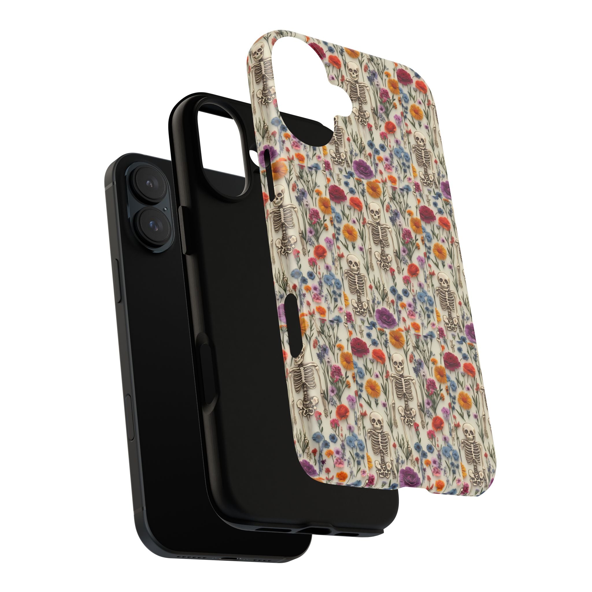 Skeleton Floral Phone Case – Gothic Vintage Botanical Skull Cover for iPhone, Samsung & Pixel Models