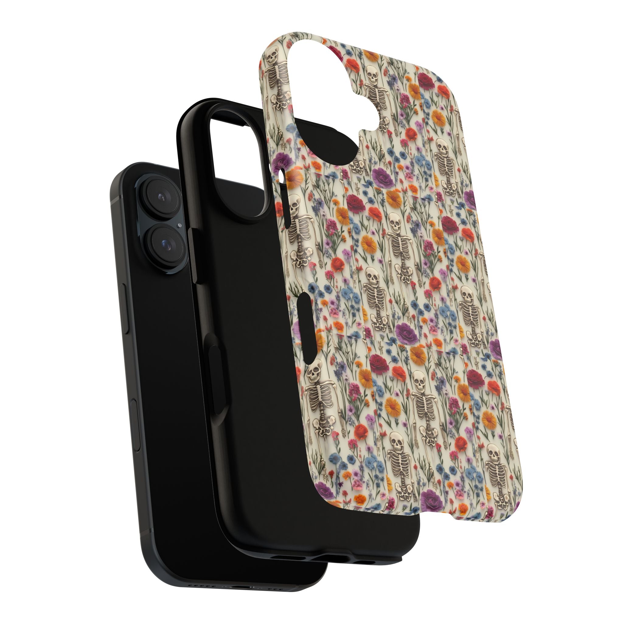 Skeleton Floral Phone Case – Gothic Vintage Botanical Skull Cover for iPhone, Samsung & Pixel Models