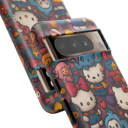 Cute Kawaii Cartoon Phone CaseColorful Hello Kitty Style Collage Cover for iPhone & Samsung