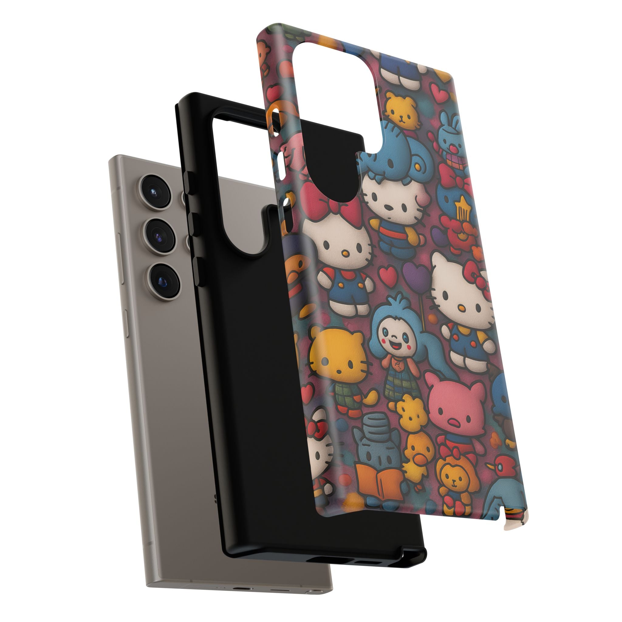 Cute Kawaii Cartoon Phone CaseColorful Hello Kitty Style Collage Cover for iPhone & Samsung