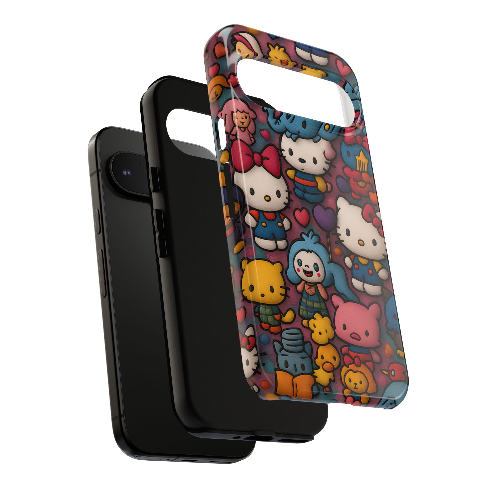 Cute Kawaii Cartoon Phone CaseColorful Hello Kitty Style Collage Cover for iPhone & Samsung