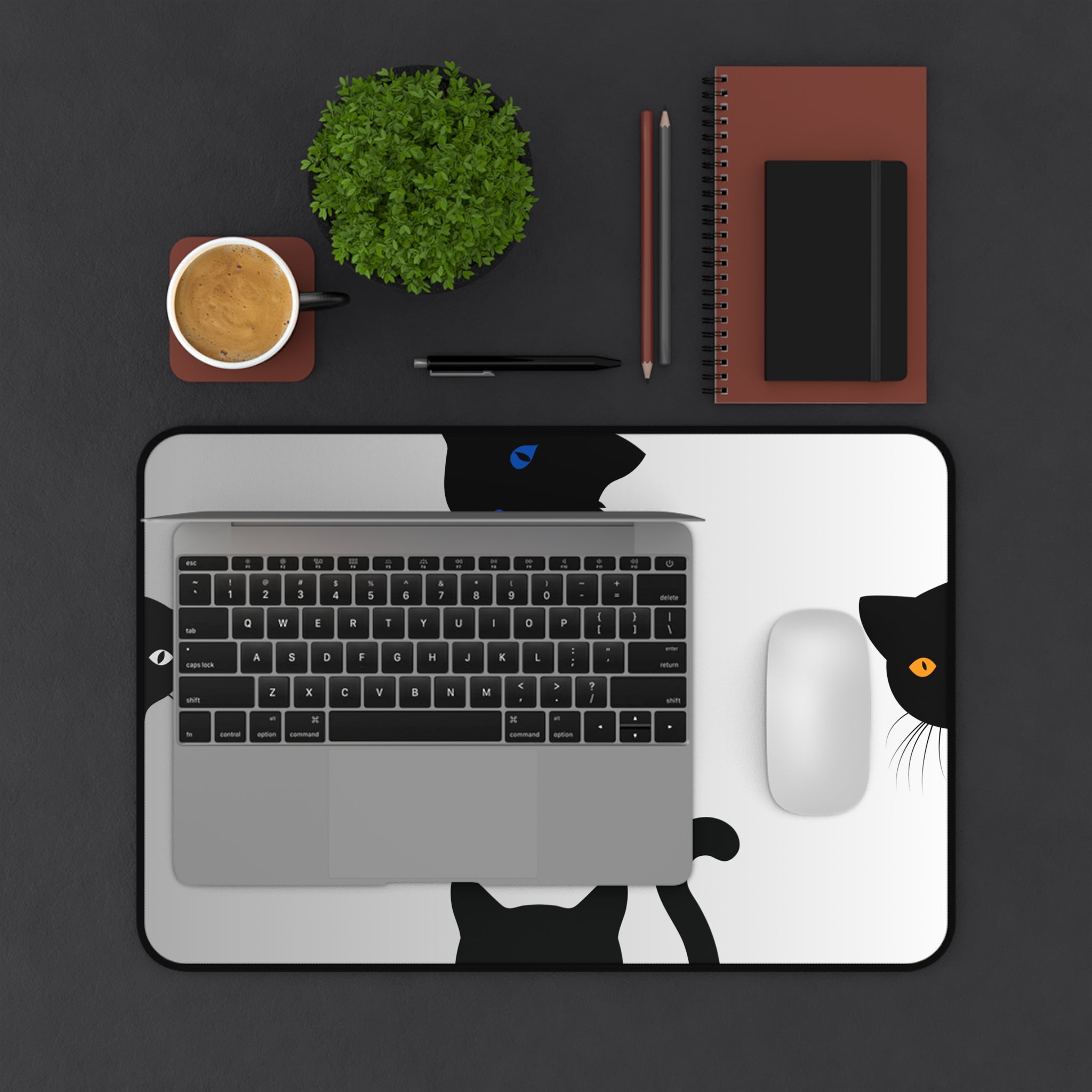kawaii black cat aesthetic desk mat