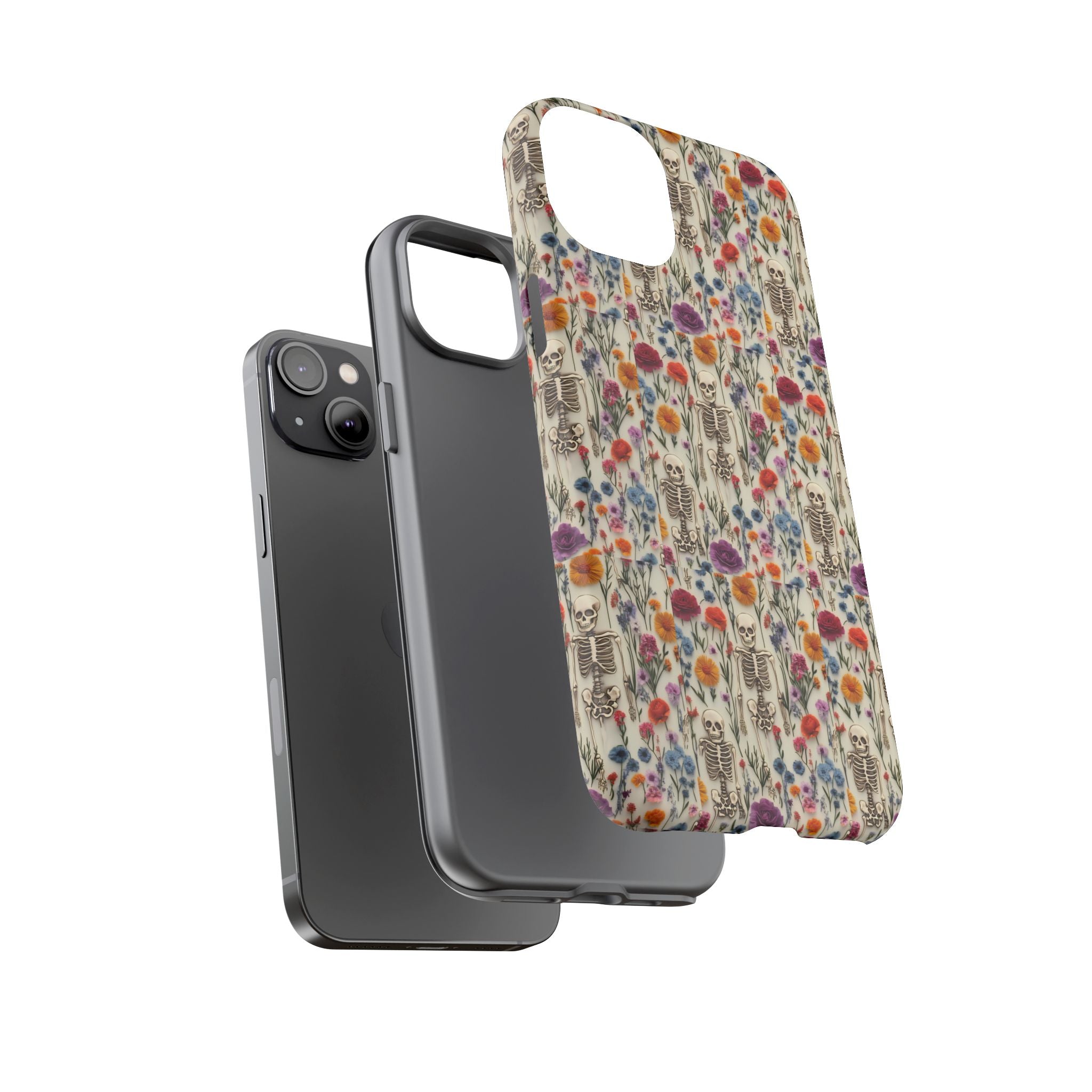 Skeleton Floral Phone Case – Gothic Vintage Botanical Skull Cover for iPhone, Samsung & Pixel Models