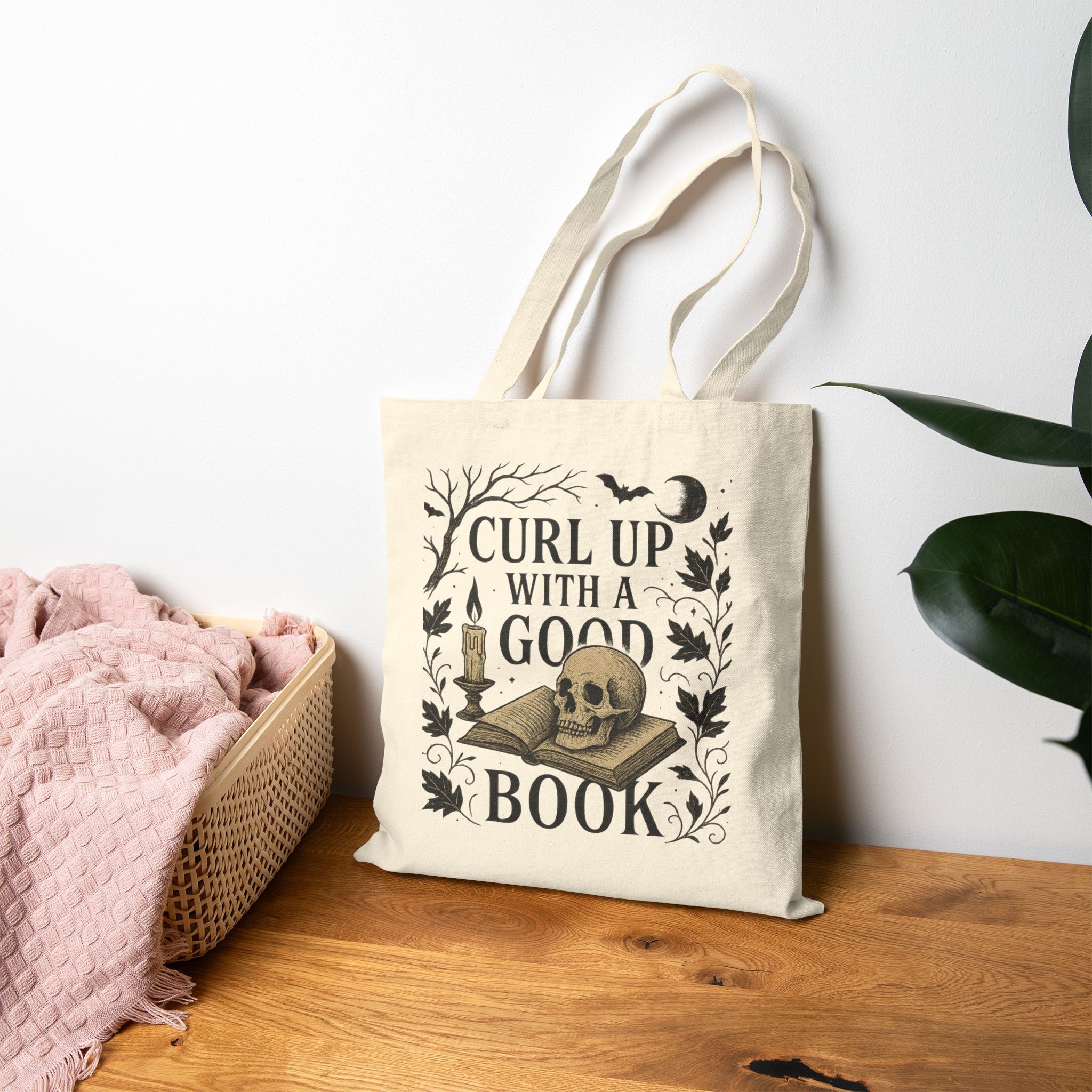 Vintage Gothic Book Lover Tote Bag – Skull & Candle Cotton Canvas Bag for Readers, Library & Gifts