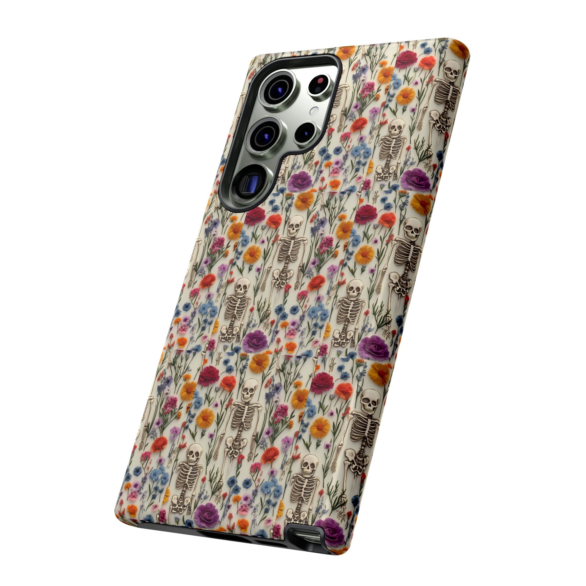 Skeleton Floral Phone Case – Gothic Vintage Botanical Skull Cover for iPhone, Samsung & Pixel Models