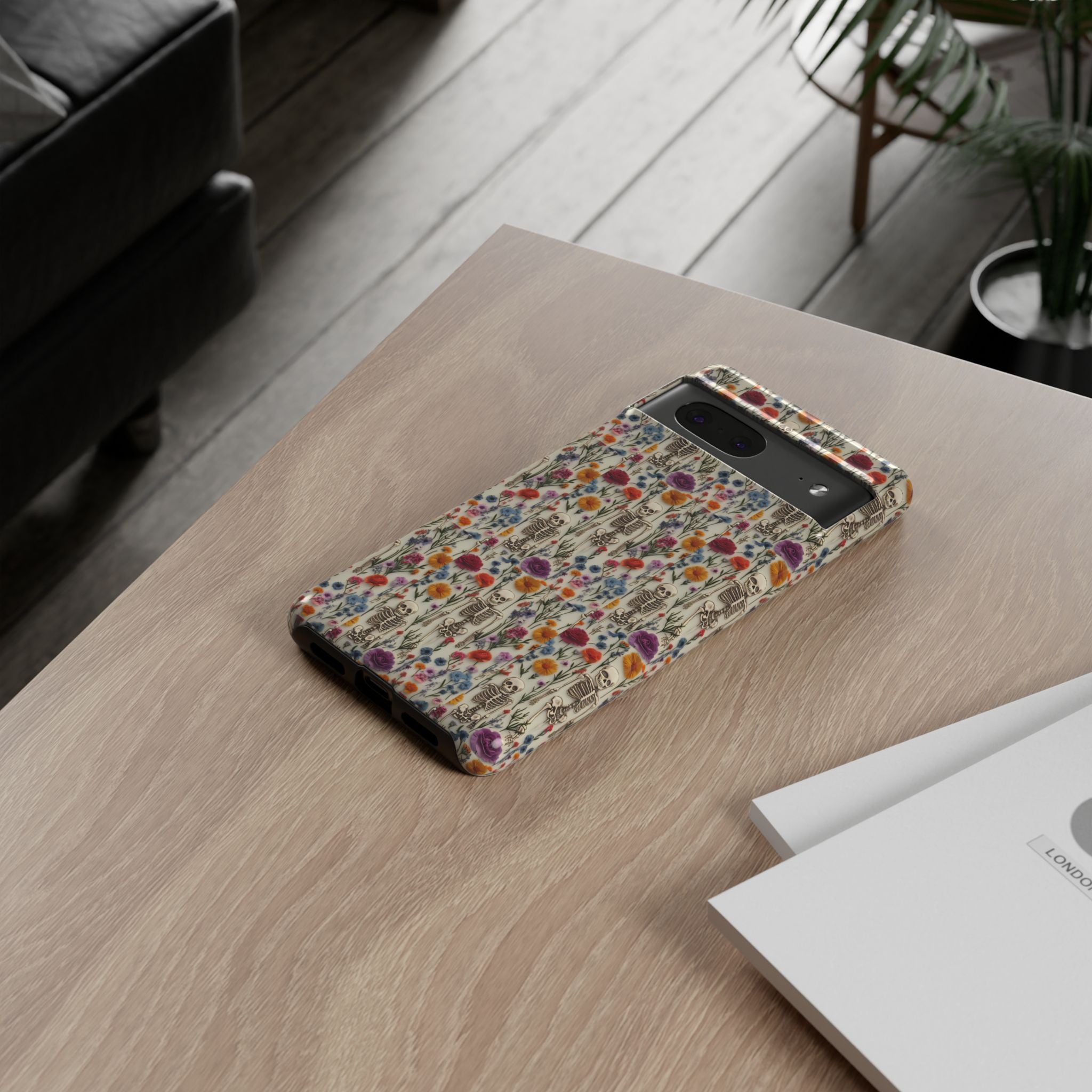 Skeleton Floral Phone Case – Gothic Vintage Botanical Skull Cover for iPhone, Samsung & Pixel Models