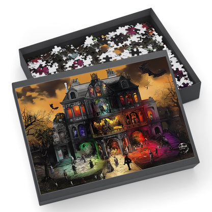 Edgar Allan Poe Gothic Haunted Mansion Puzzle | Spooky Victorian Macabre Art Jigsaw for Adults
