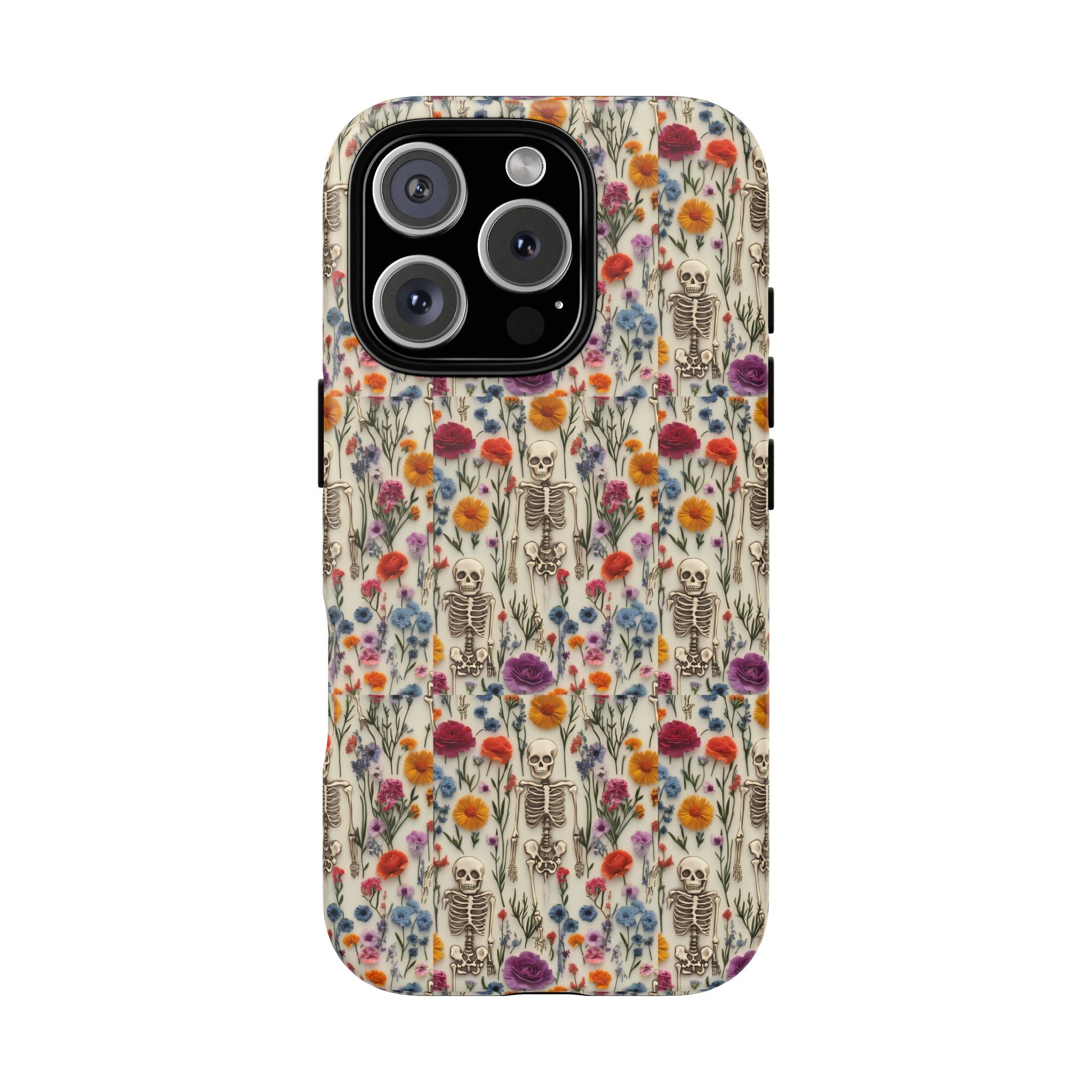 Skeleton Floral Phone Case – Gothic Vintage Botanical Skull Cover for iPhone, Samsung & Pixel Models
