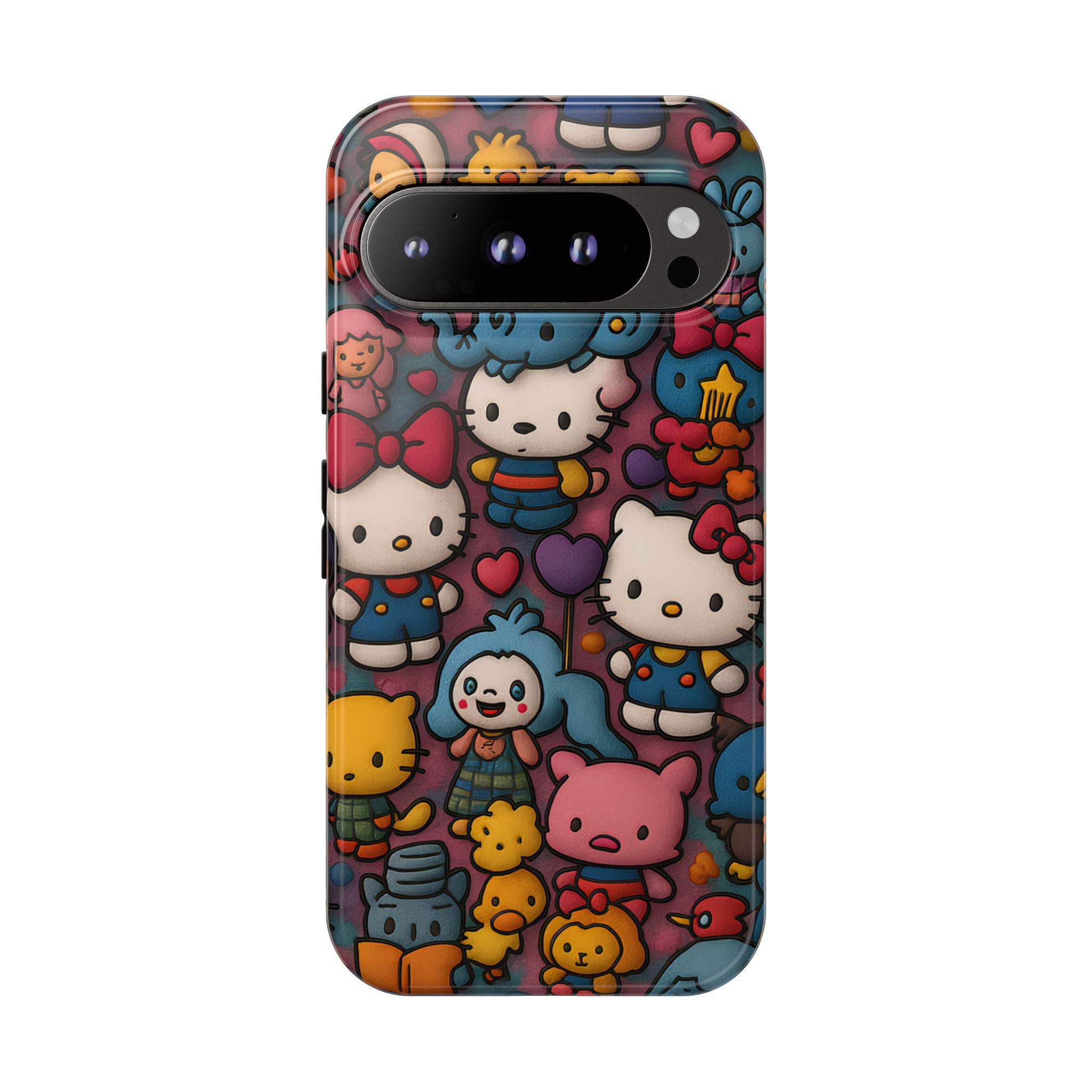 Cute Kawaii Cartoon Phone CaseColorful Hello Kitty Style Collage Cover for iPhone & Samsung