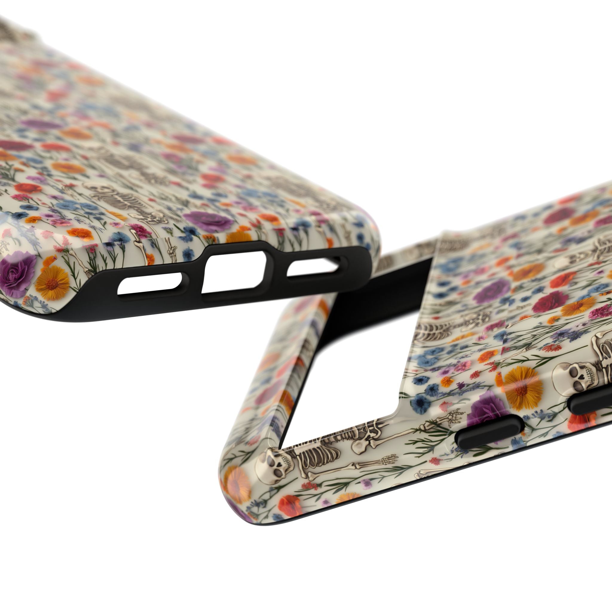 Skeleton Floral Phone Case – Gothic Vintage Botanical Skull Cover for iPhone, Samsung & Pixel Models