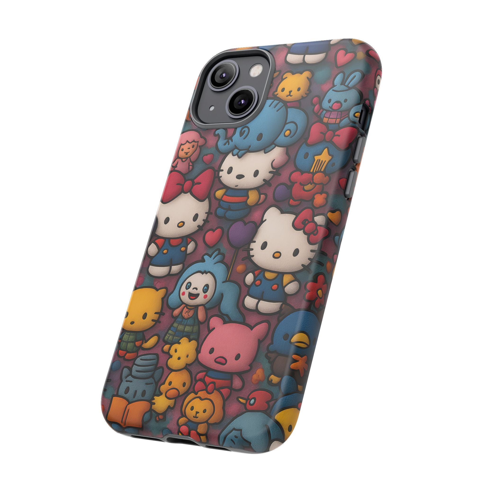 Cute Kawaii Cartoon Phone CaseColorful Hello Kitty Style Collage Cover for iPhone & Samsung
