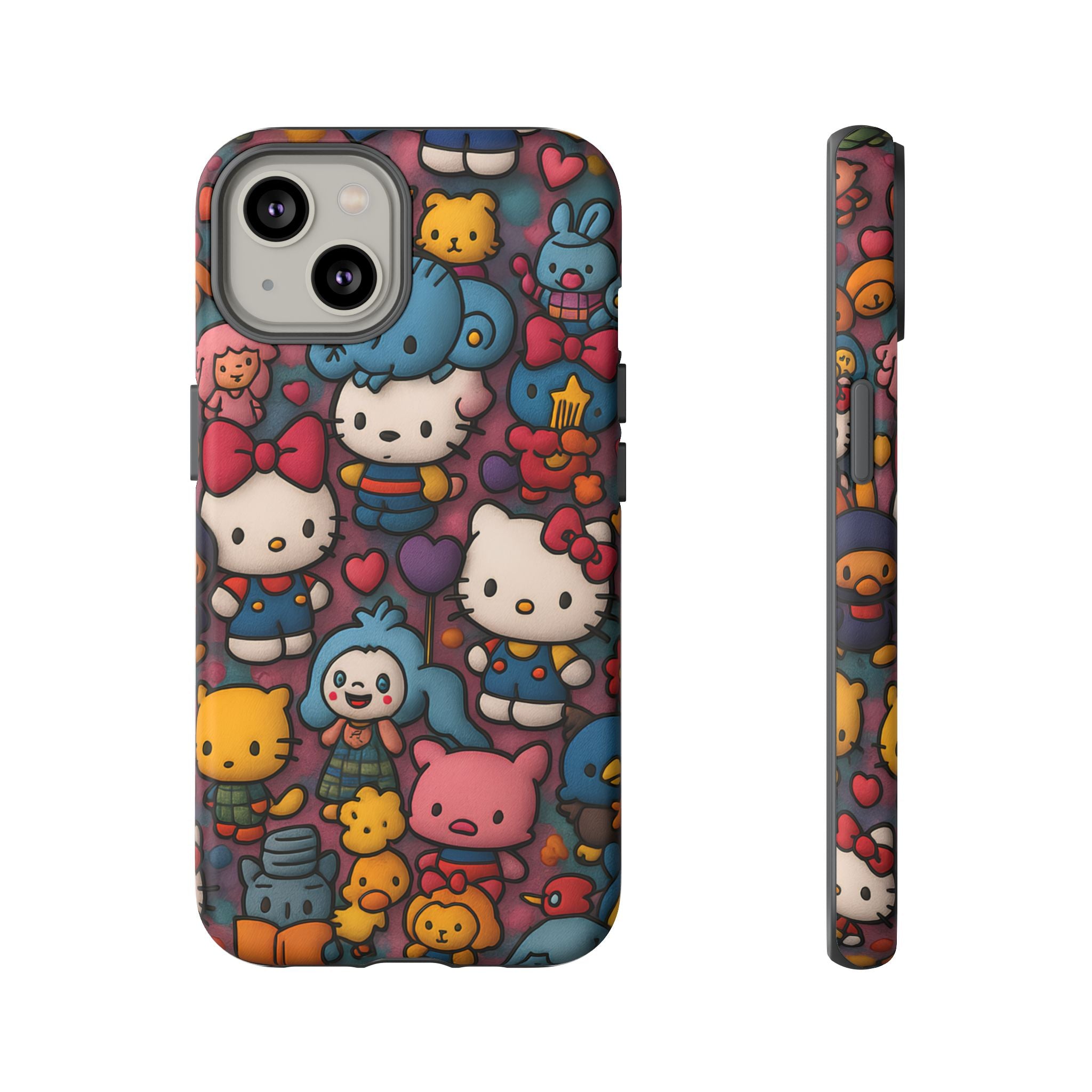 Cute Kawaii Cartoon Phone CaseColorful Hello Kitty Style Collage Cover for iPhone & Samsung