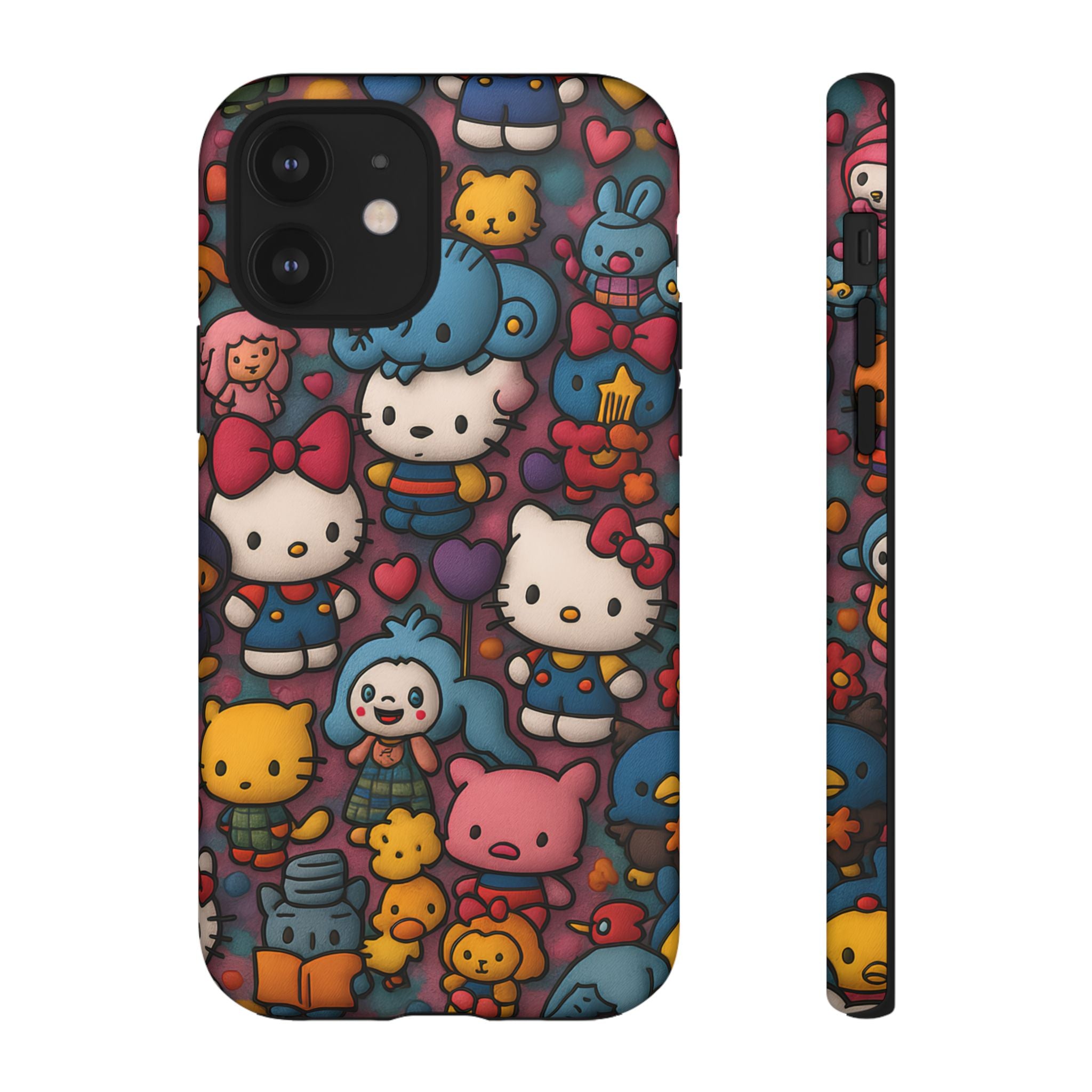 Cute Kawaii Cartoon Phone CaseColorful Hello Kitty Style Collage Cover for iPhone & Samsung