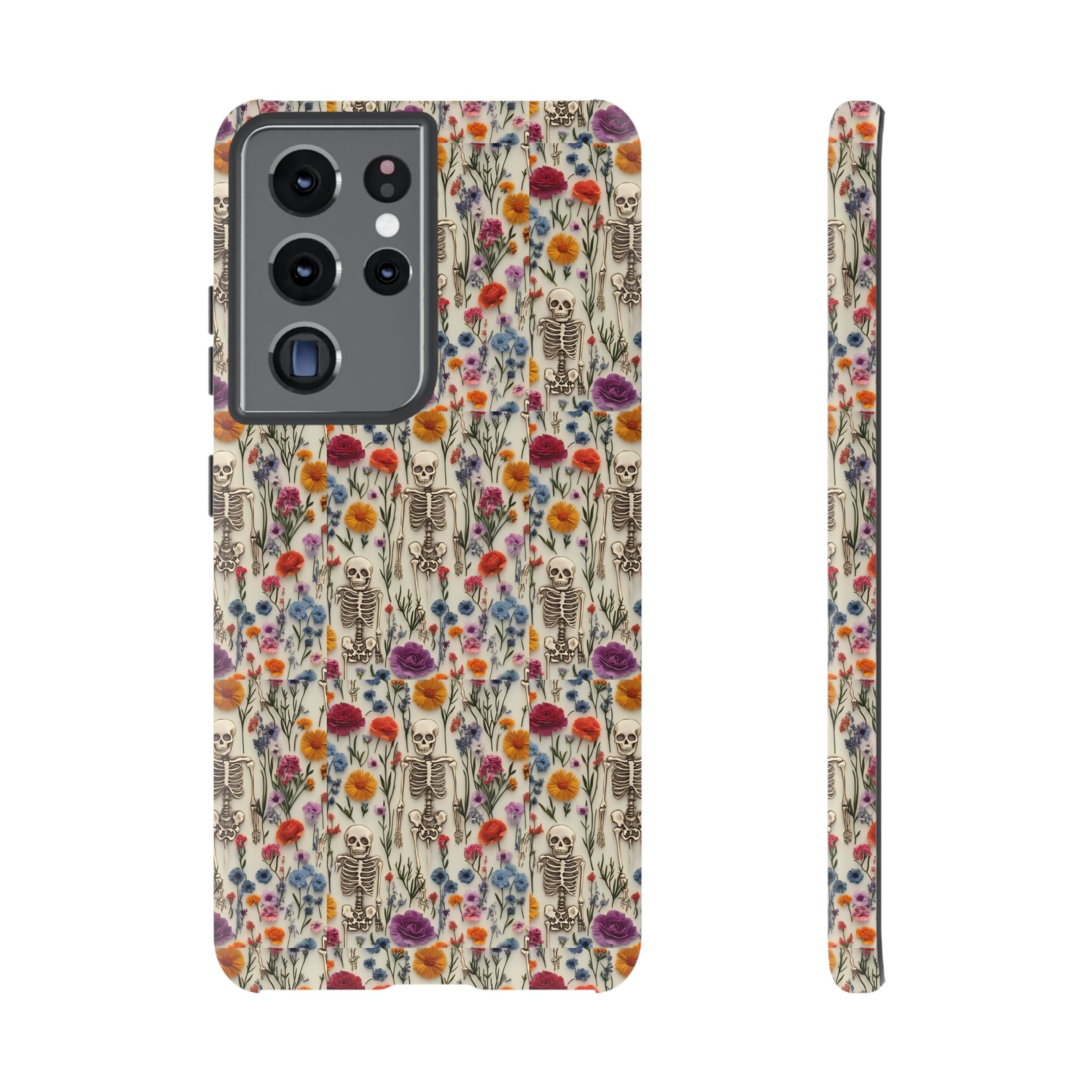 Skeleton Floral Phone Case – Gothic Vintage Botanical Skull Cover for iPhone, Samsung & Pixel Models