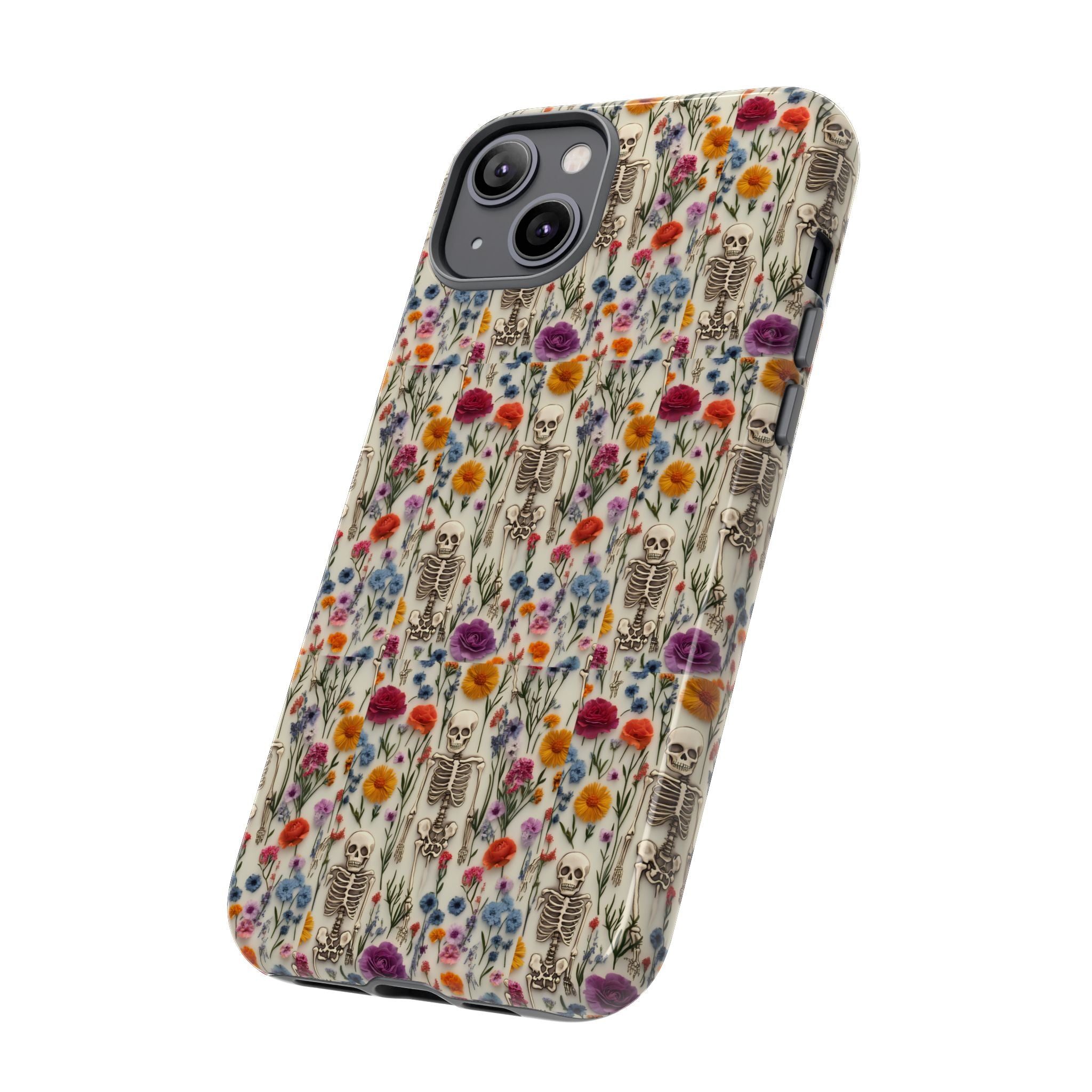 Skeleton Floral Phone Case – Gothic Vintage Botanical Skull Cover for iPhone, Samsung & Pixel Models