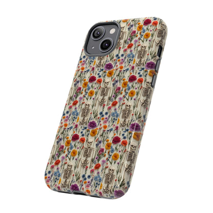 Skeleton Floral Phone Case – Gothic Vintage Botanical Skull Cover for iPhone, Samsung & Pixel Models