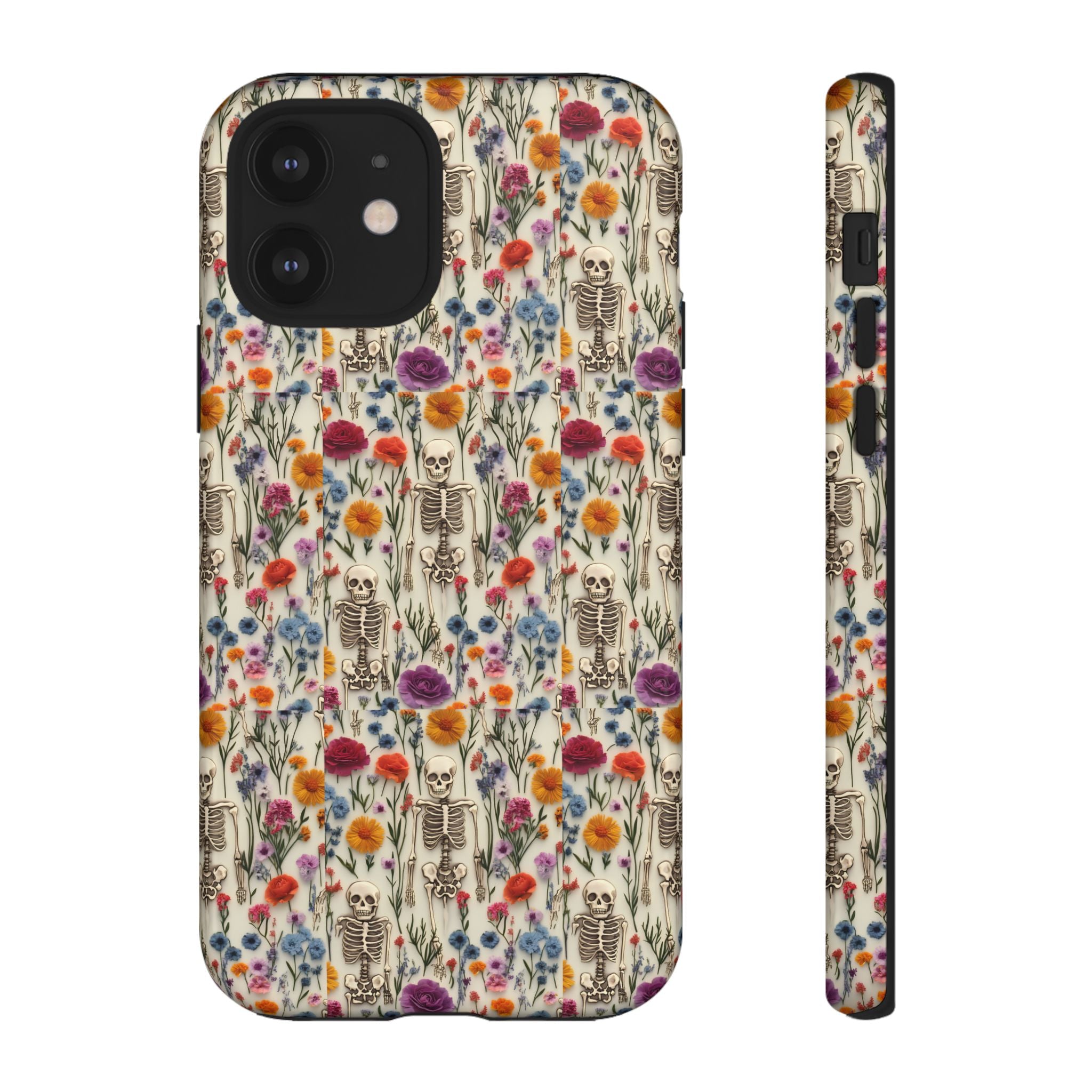 Skeleton Floral Phone Case – Gothic Vintage Botanical Skull Cover for iPhone, Samsung & Pixel Models