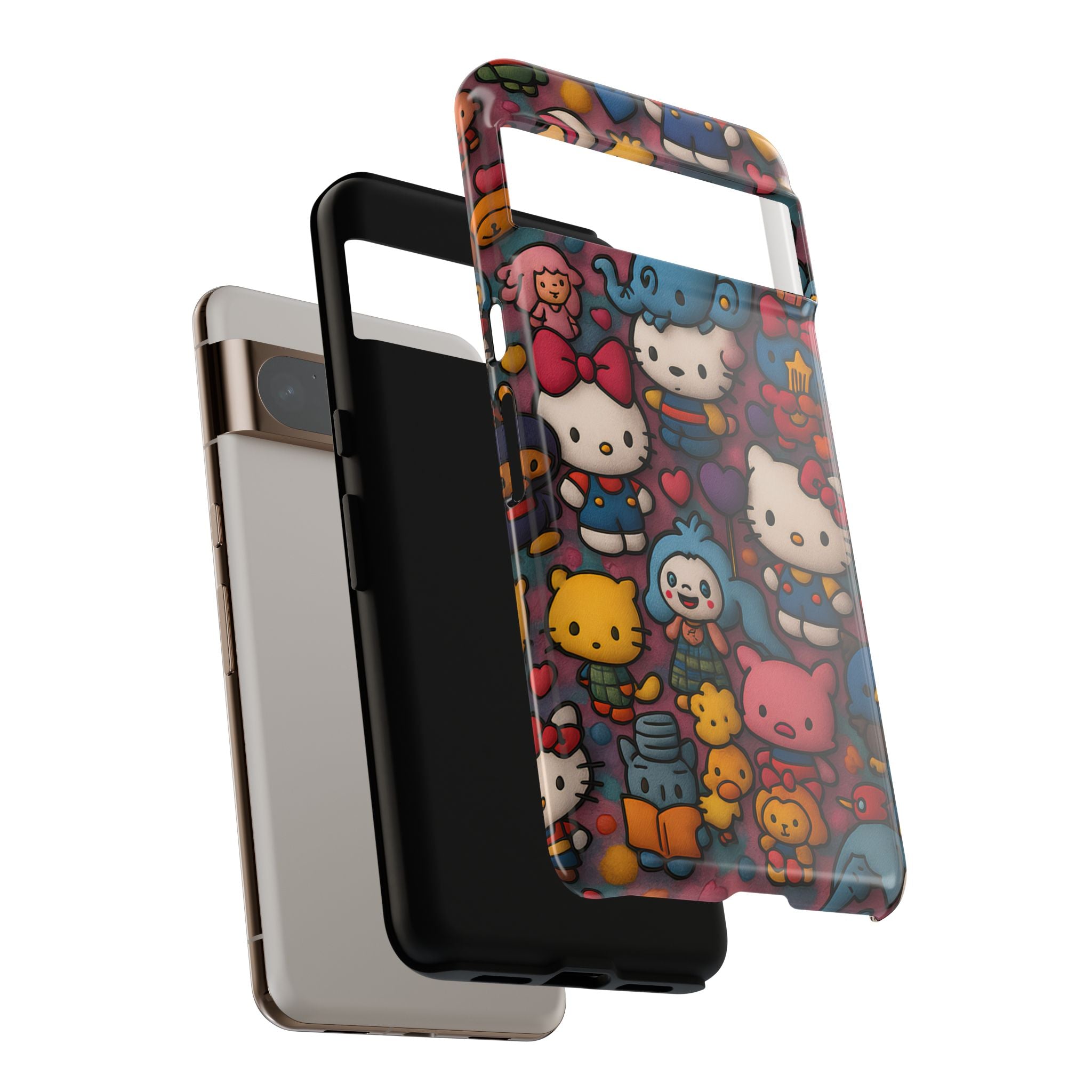 Cute Kawaii Cartoon Phone CaseColorful Hello Kitty Style Collage Cover for iPhone & Samsung