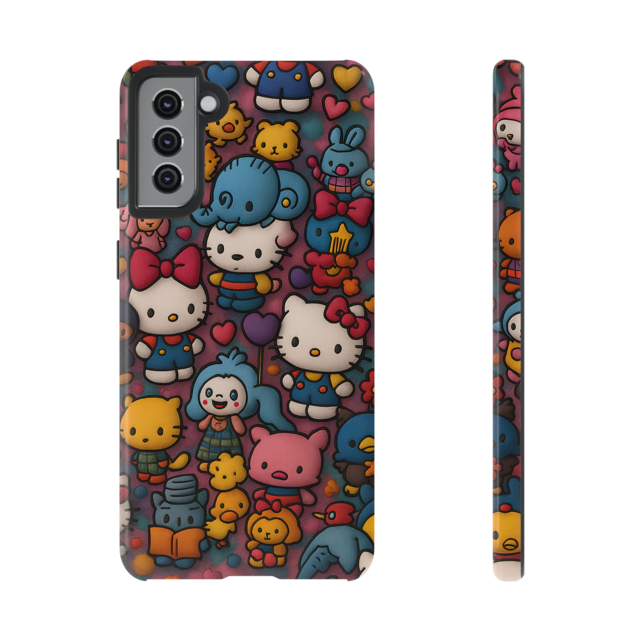 Cute Kawaii Cartoon Phone CaseColorful Hello Kitty Style Collage Cover for iPhone & Samsung