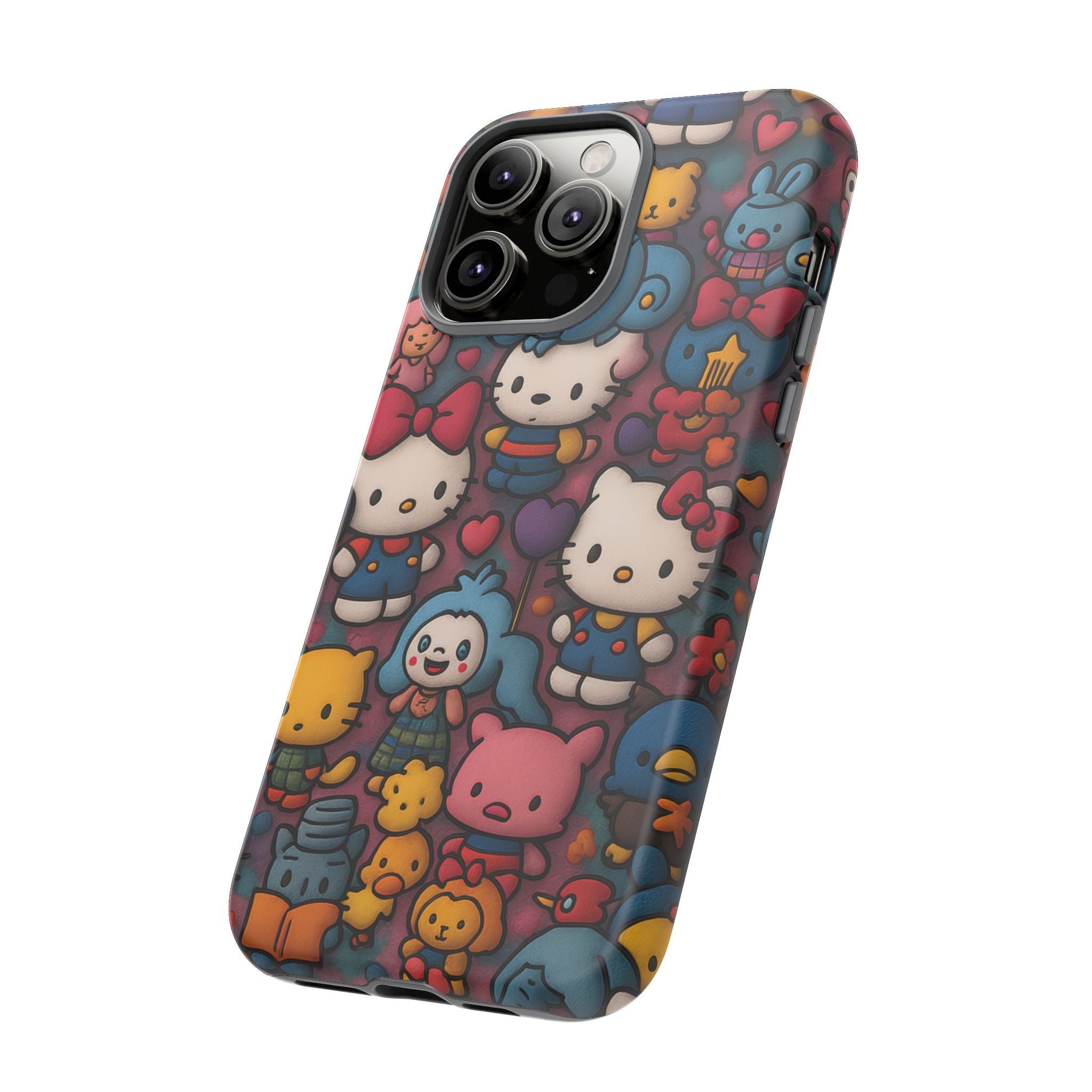 Cute Kawaii Cartoon Phone CaseColorful Hello Kitty Style Collage Cover for iPhone & Samsung
