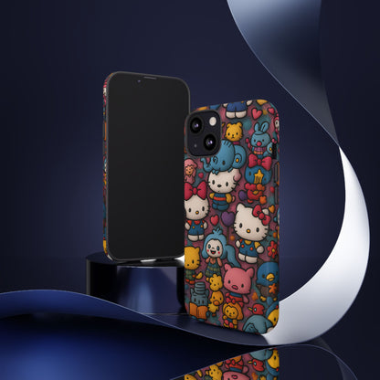 Cute Kawaii Cartoon Phone CaseColorful Hello Kitty Style Collage Cover for iPhone & Samsung