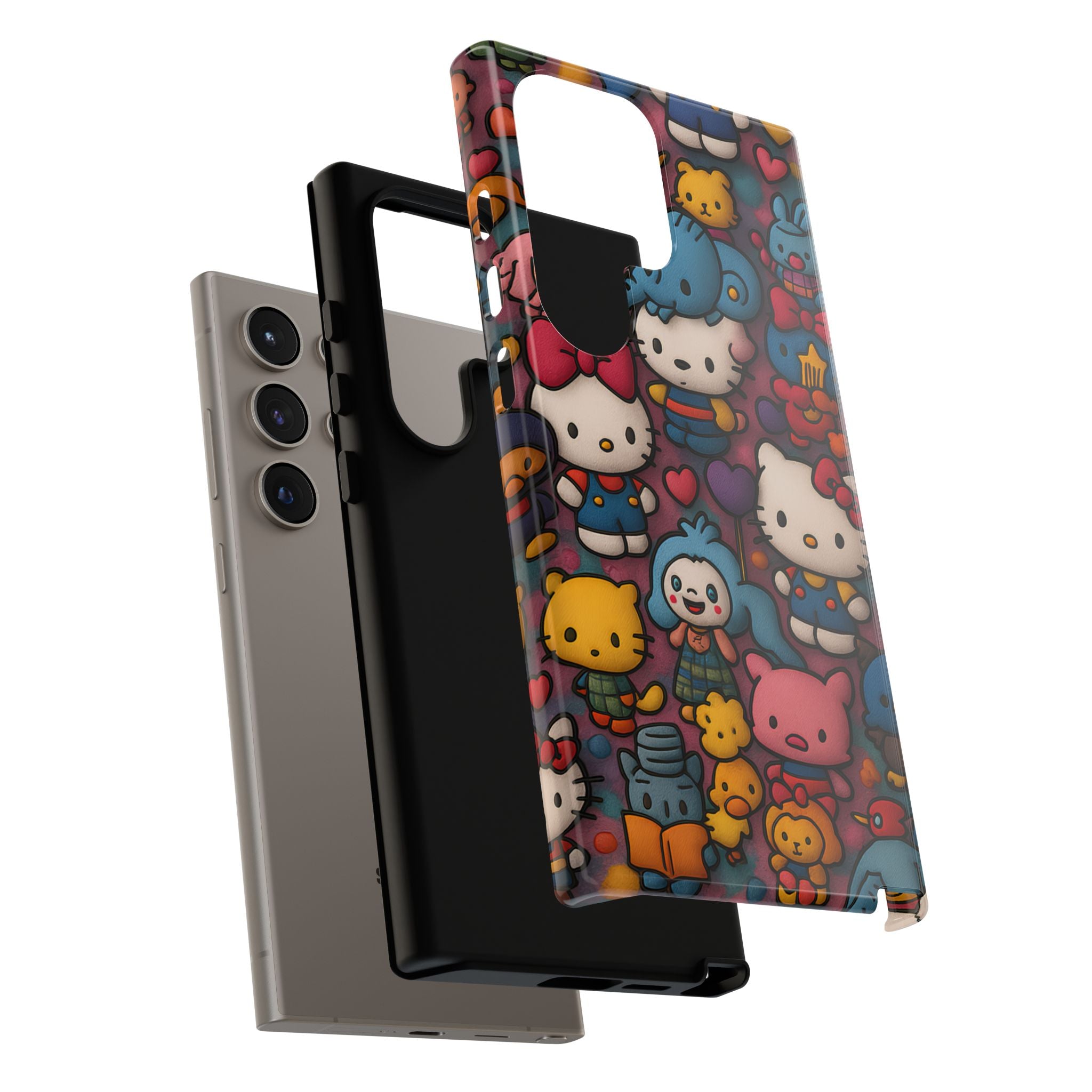 Cute Kawaii Cartoon Phone CaseColorful Hello Kitty Style Collage Cover for iPhone & Samsung