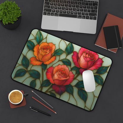 wildflower oversized mouse pad for home office, artistic stained glass floral mouse pad