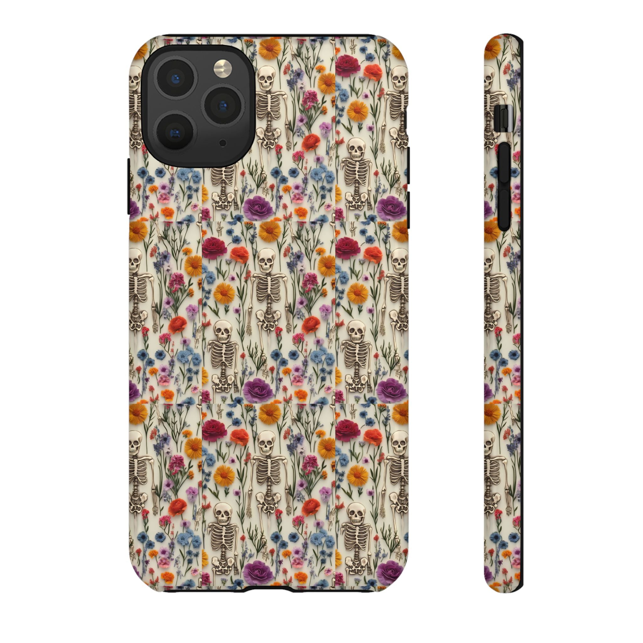 Skeleton Floral Phone Case – Gothic Vintage Botanical Skull Cover for iPhone, Samsung & Pixel Models