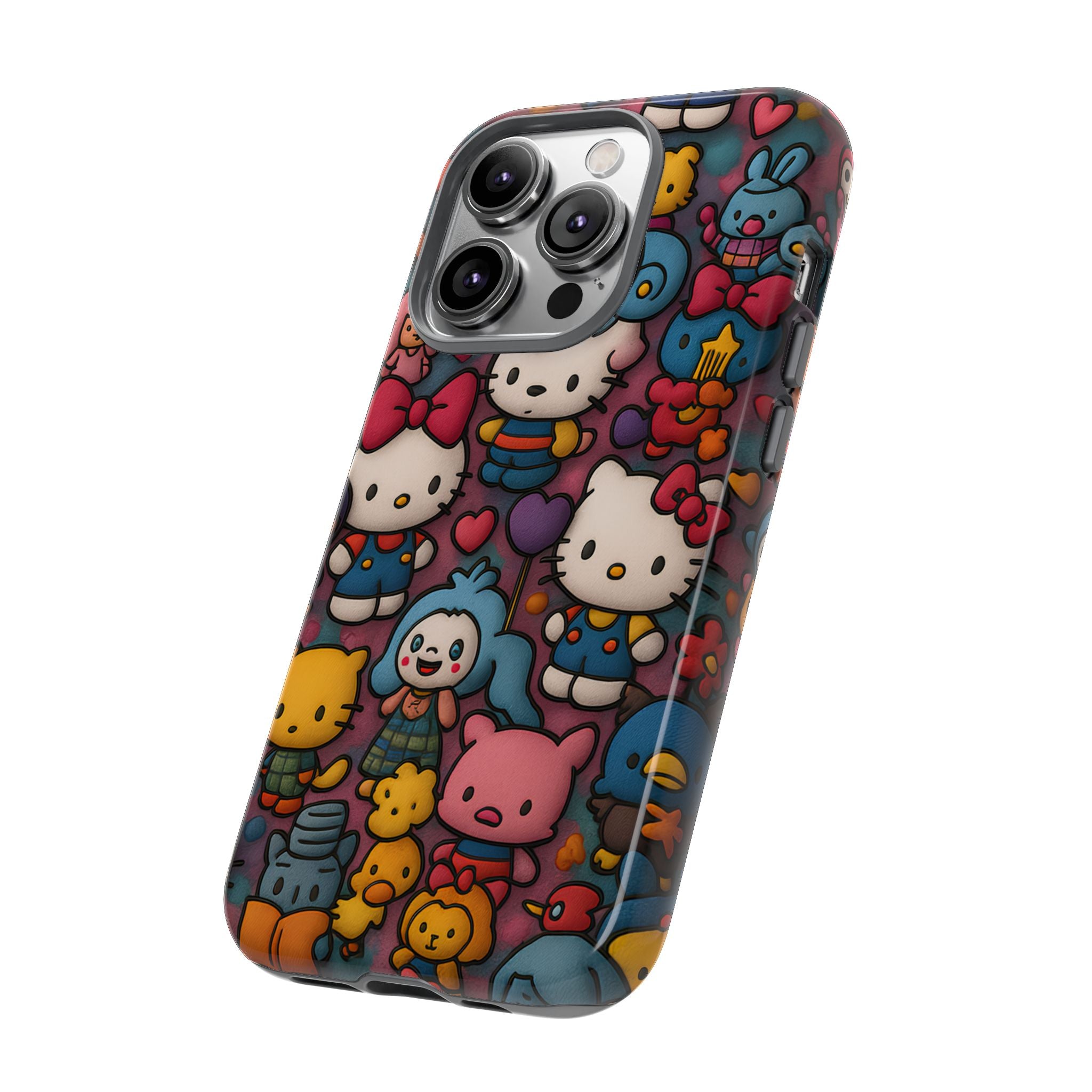 Cute Kawaii Cartoon Phone CaseColorful Hello Kitty Style Collage Cover for iPhone & Samsung