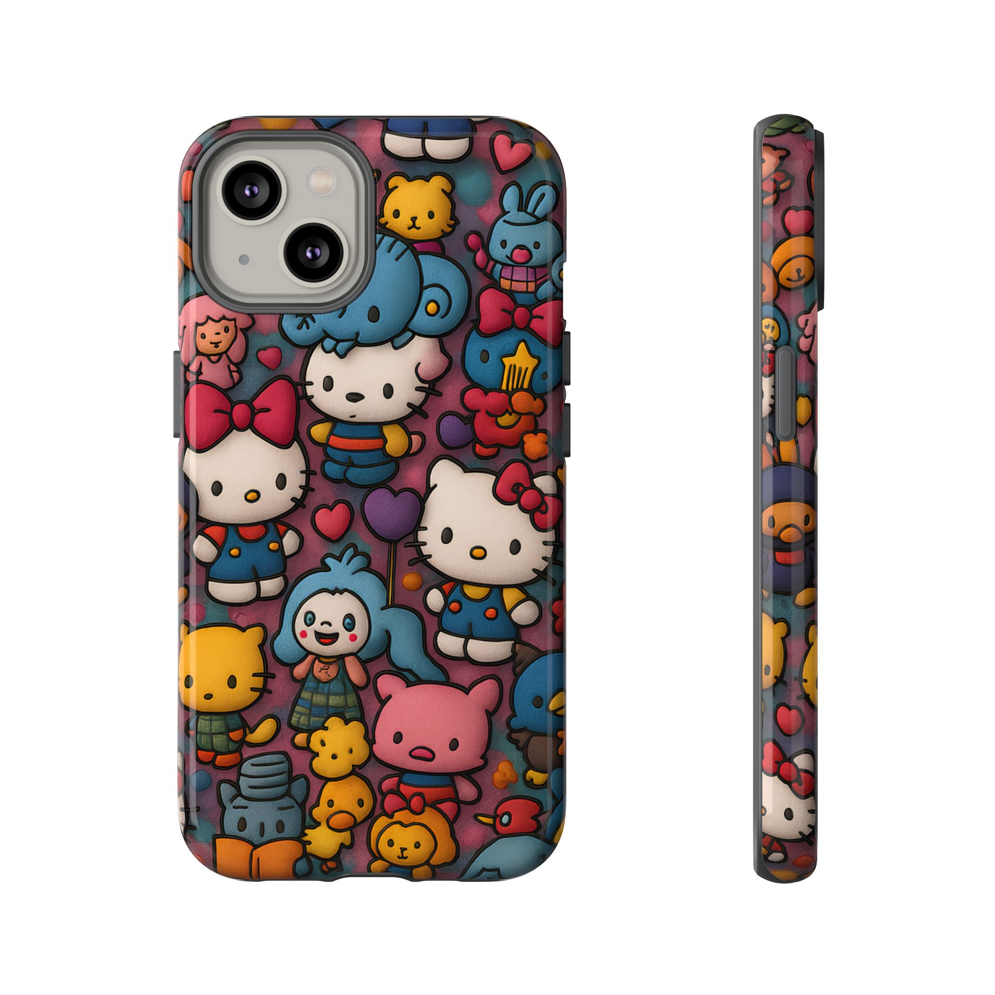Cute Kawaii Cartoon Phone CaseColorful Hello Kitty Style Collage Cover for iPhone & Samsung