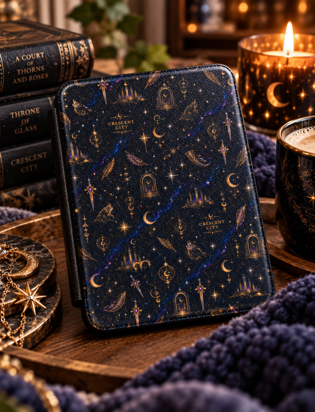 Crescent City Dark Celestial Kindle Case – Moon & Stars Fantasy Cover