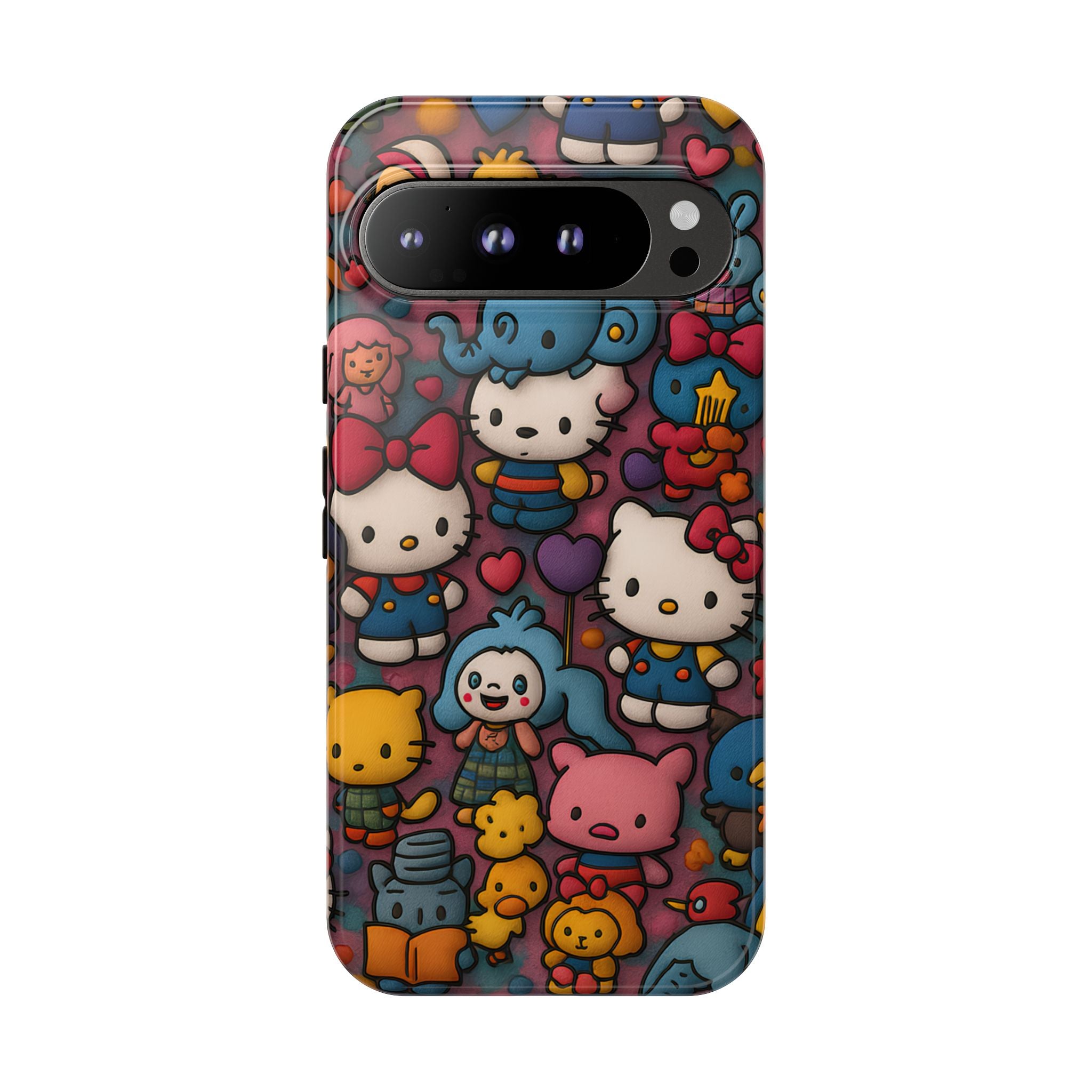Cute Kawaii Cartoon Phone CaseColorful Hello Kitty Style Collage Cover for iPhone & Samsung