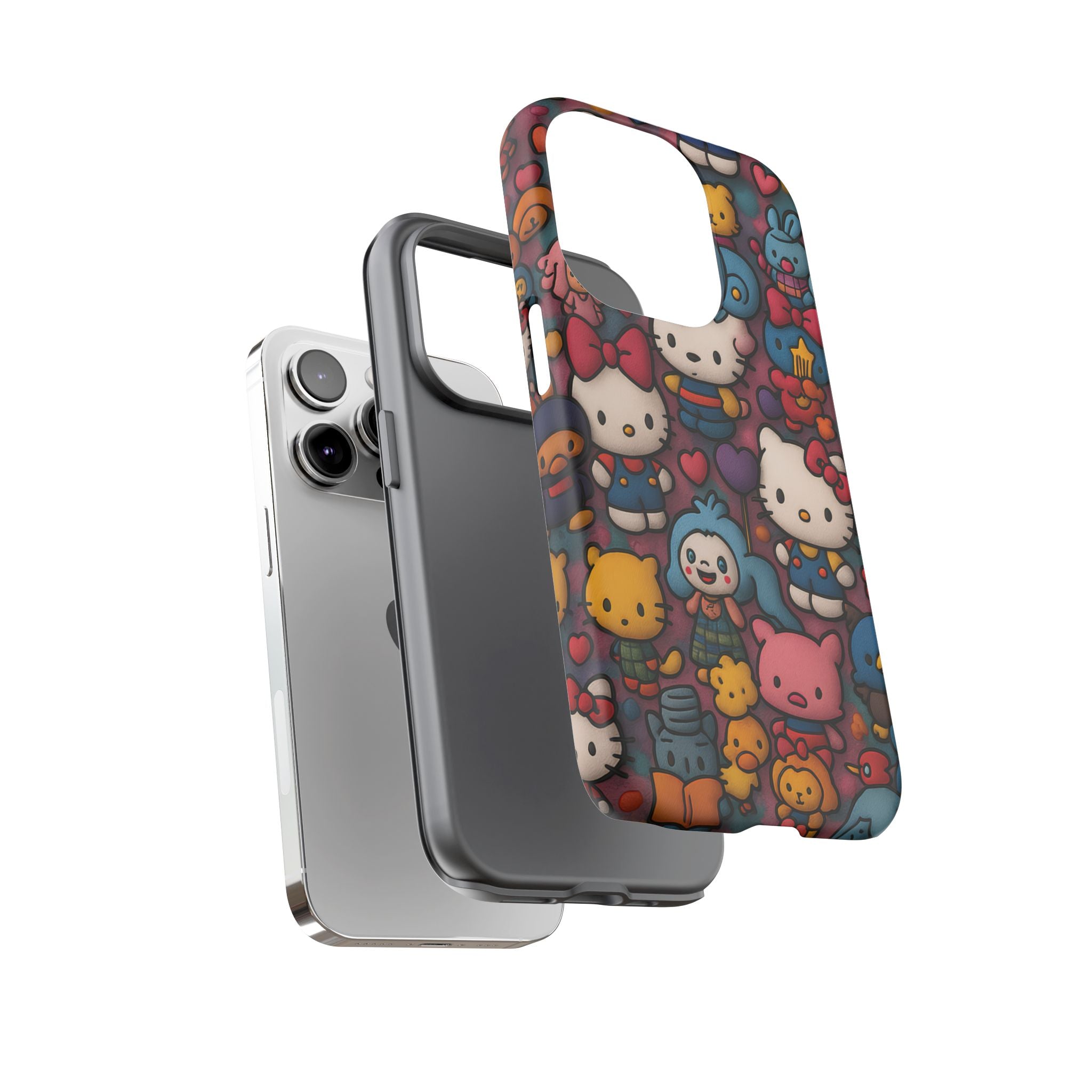 Cute Kawaii Cartoon Phone CaseColorful Hello Kitty Style Collage Cover for iPhone & Samsung