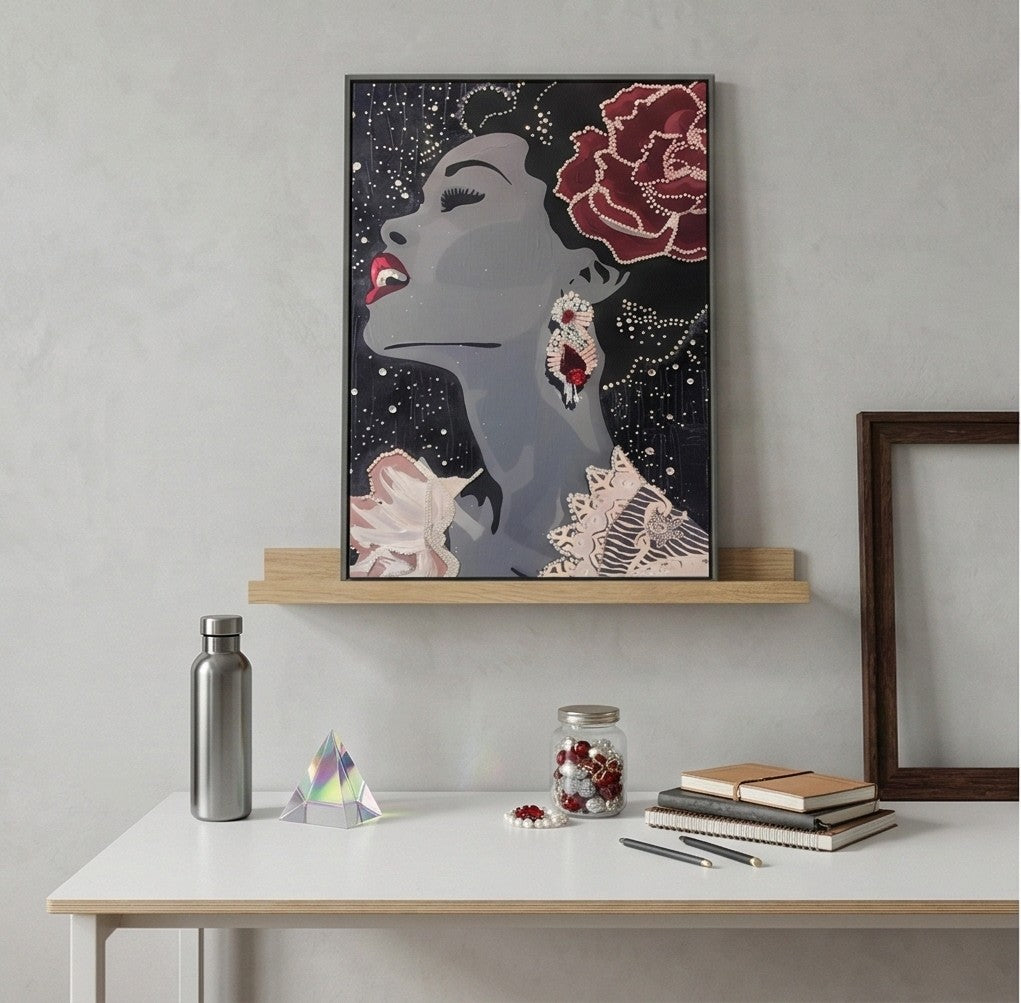 Afrocentric Billie Holiday gallery wrap canvas, ready to hang jazz legend wall art, modern Black heritage music room decor