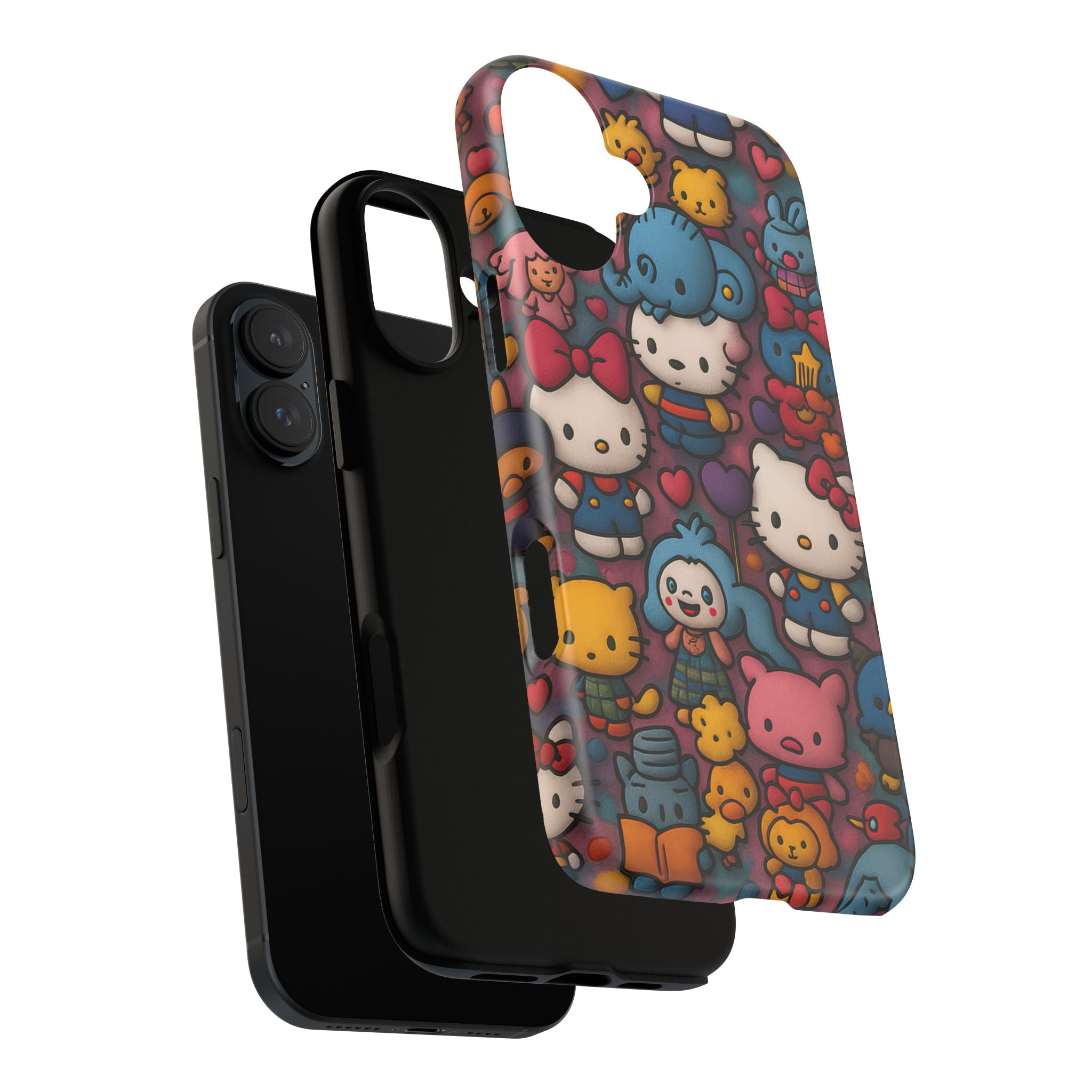 Cute Kawaii Cartoon Phone CaseColorful Hello Kitty Style Collage Cover for iPhone & Samsung
