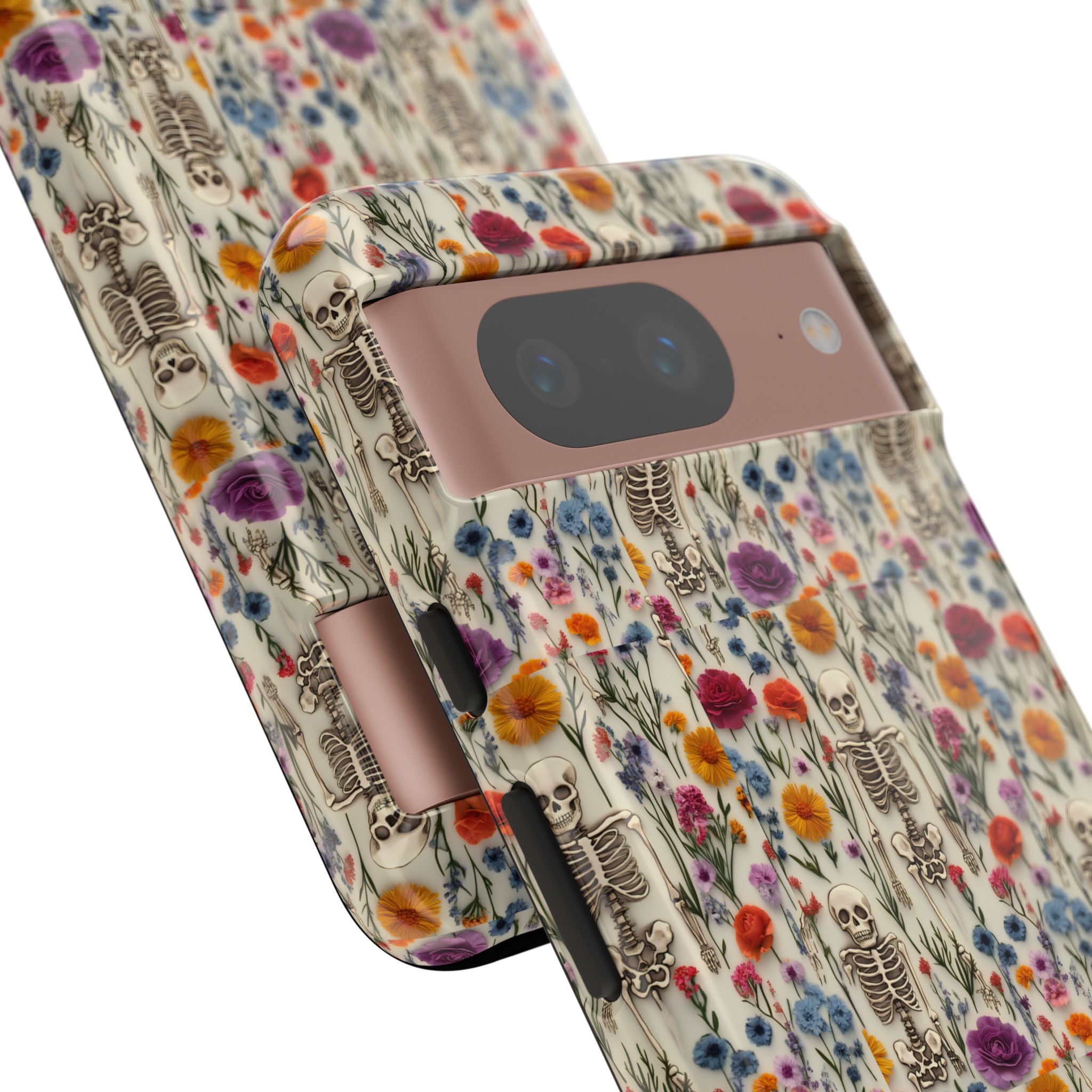 Skeleton Floral Phone Case – Gothic Vintage Botanical Skull Cover for iPhone, Samsung & Pixel Models