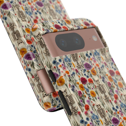 Skeleton Floral Phone Case – Gothic Vintage Botanical Skull Cover for iPhone, Samsung & Pixel Models
