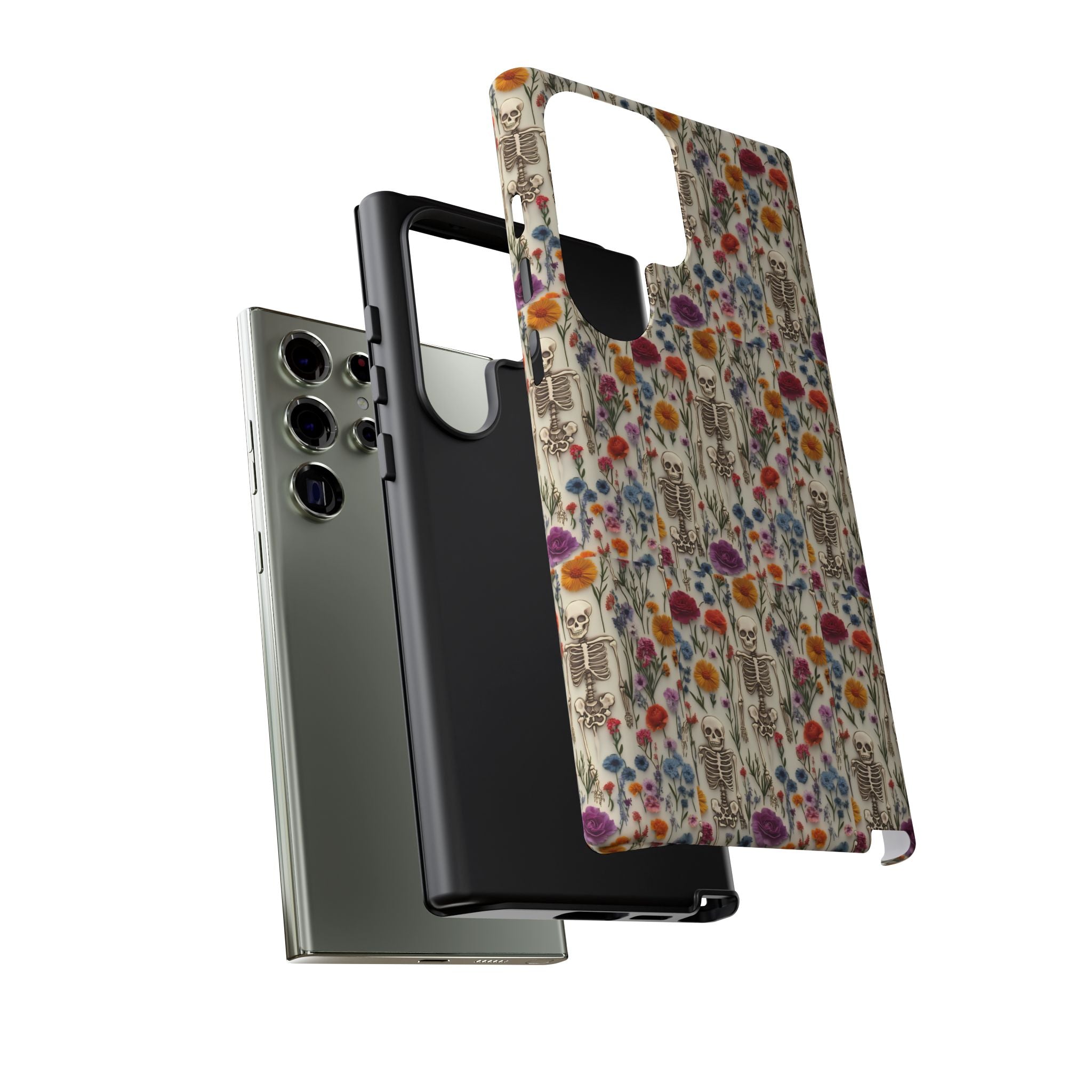 Skeleton Floral Phone Case – Gothic Vintage Botanical Skull Cover for iPhone, Samsung & Pixel Models