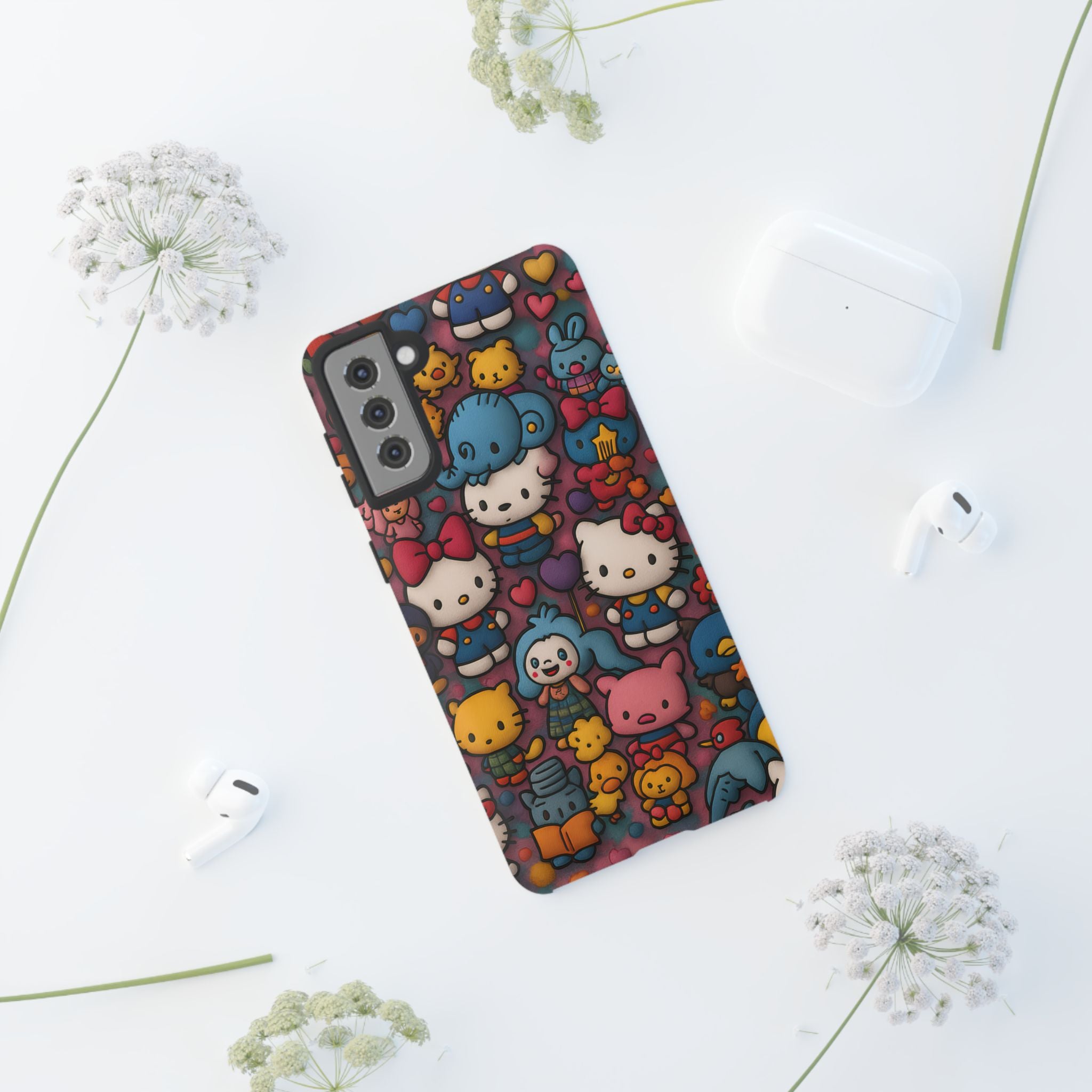 Cute Kawaii Cartoon Phone CaseColorful Hello Kitty Style Collage Cover for iPhone & Samsung